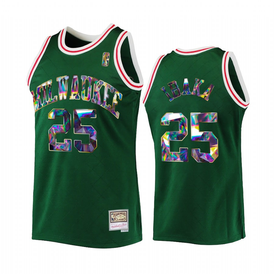 Milwaukee Bucks Serge Ibaka 25 Green NBA 75th Diamond Badge Men Basketball Jersey Throwback - JS822 