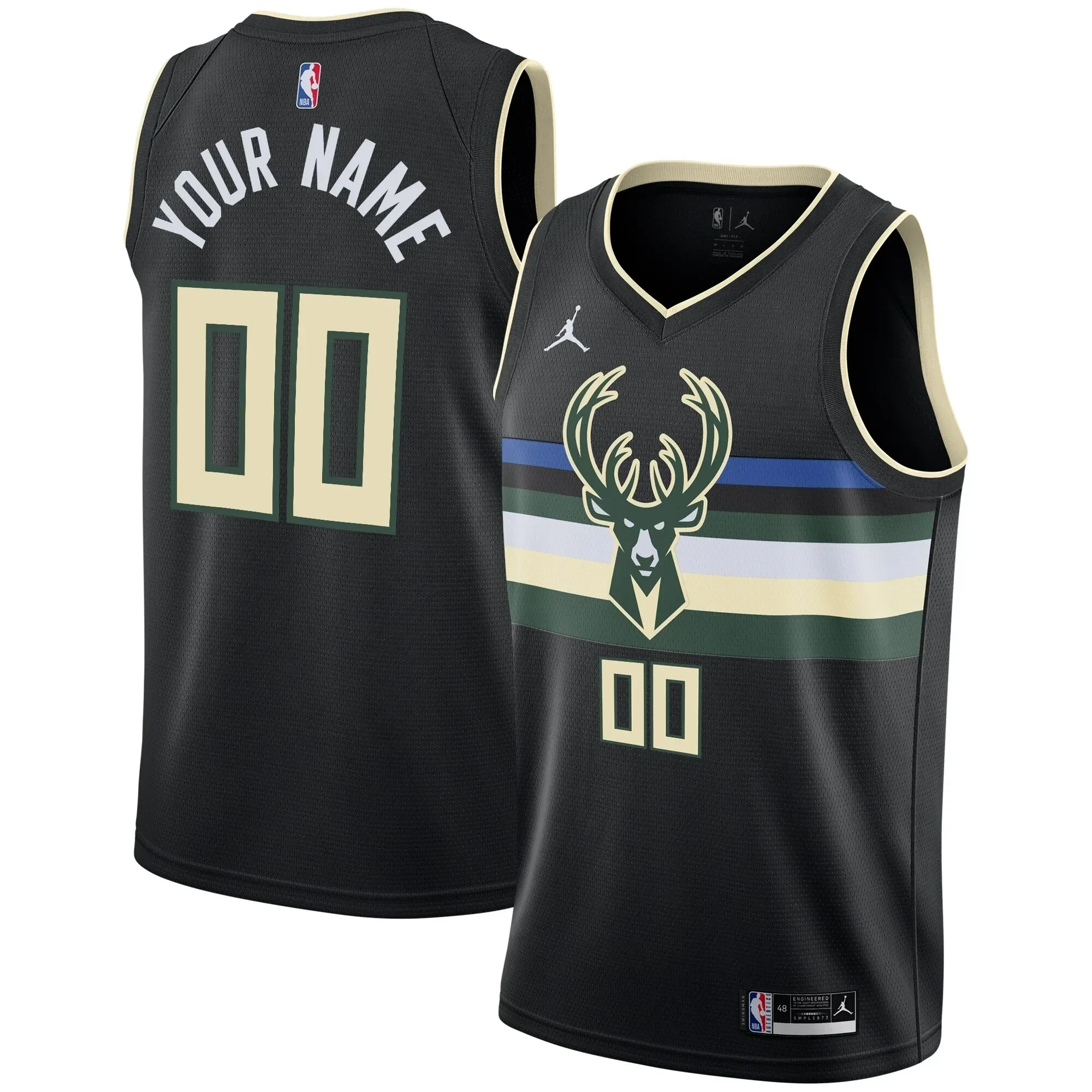 Alternative view of Milwaukee Bucks Swingman Custom Basketball Jersey - Statement Edition - Black - JS946 