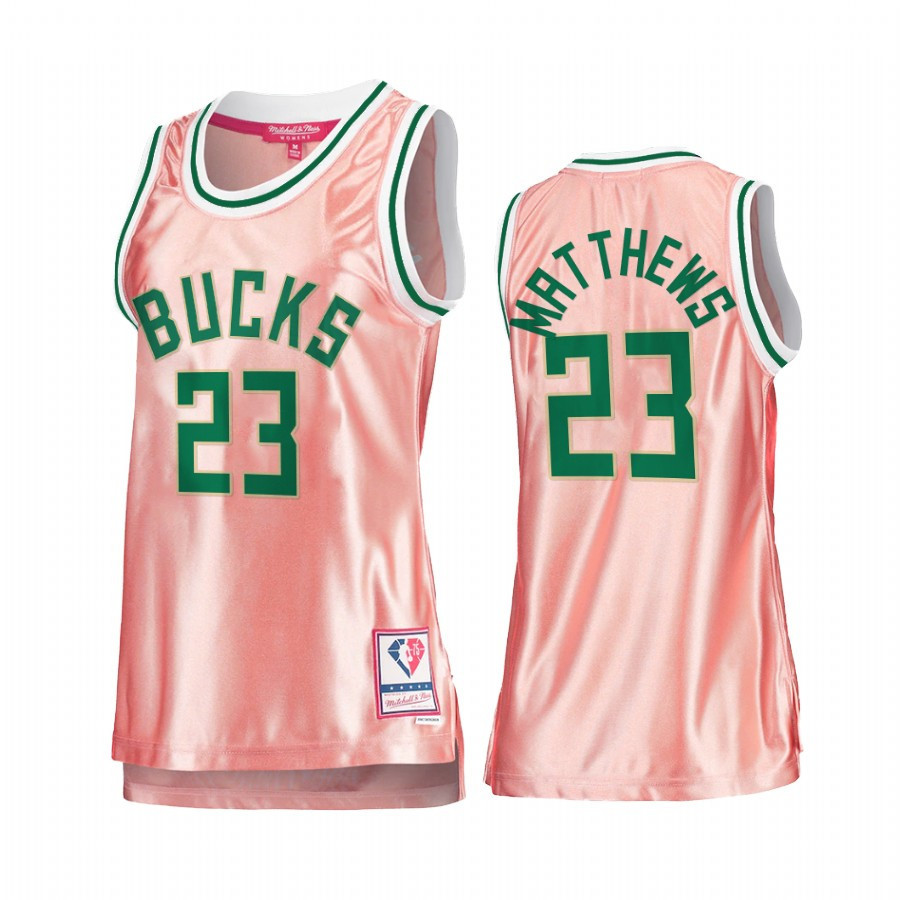 Milwaukee Bucks Wesley Matthews 23 Rose Gold Pink 75th Anniversary Women's Basketball Jersey - JS236 