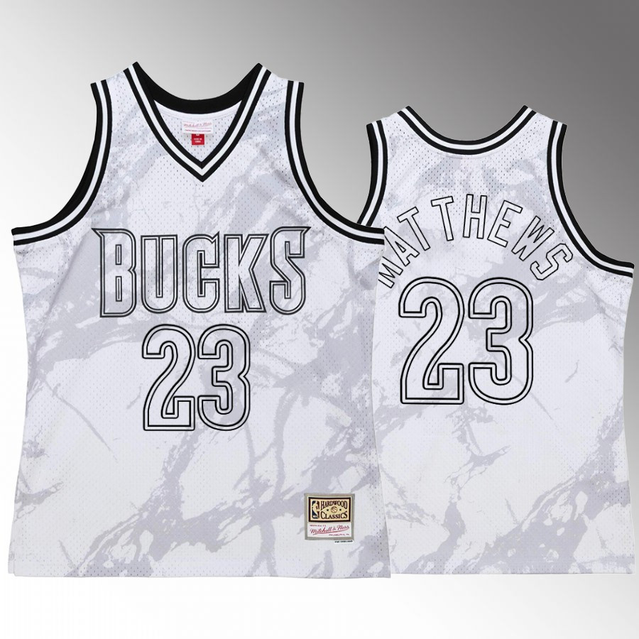 Milwaukee Bucks Wesley Matthews 23 White Marble Men Basketball Jersey Hardwood Classics - JS111 