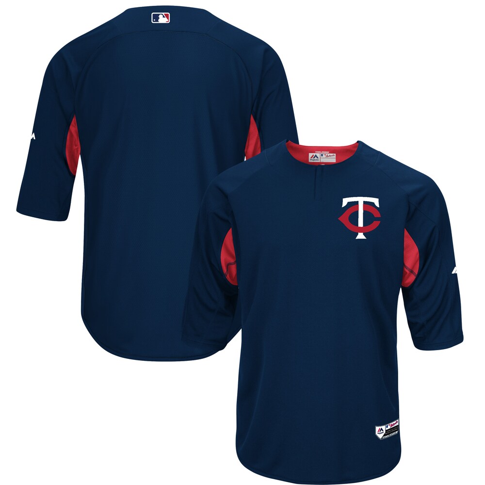 Minnesota Twins Majestic Collection On-field 3/4-sleeve Batting Practice Baseball Jersey - Navy/red