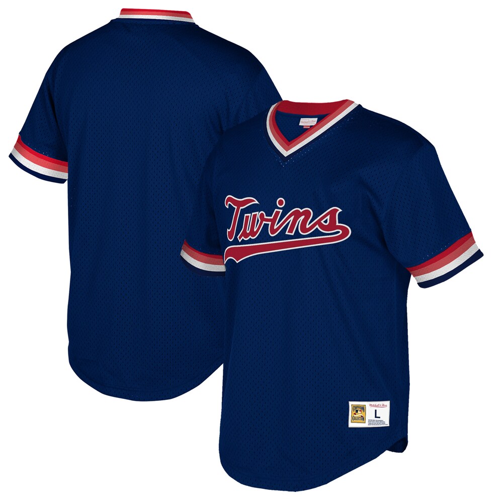 Minnesota Twins Mitchell & Ness Cooperstown Collection Mesh Wordmark V-neck Baseball Jersey - Navy