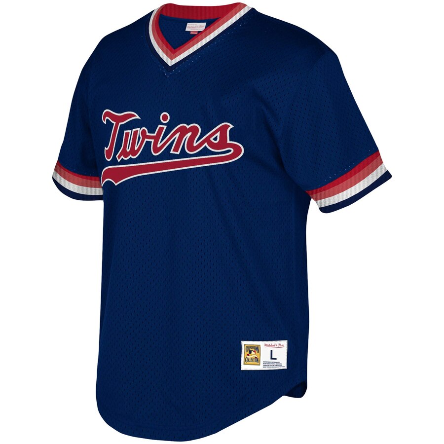 Alternative view of Minnesota Twins Mitchell & Ness Youth Cooperstown Collection Mesh Wordmark V-neck Baseball Jersey - Navy