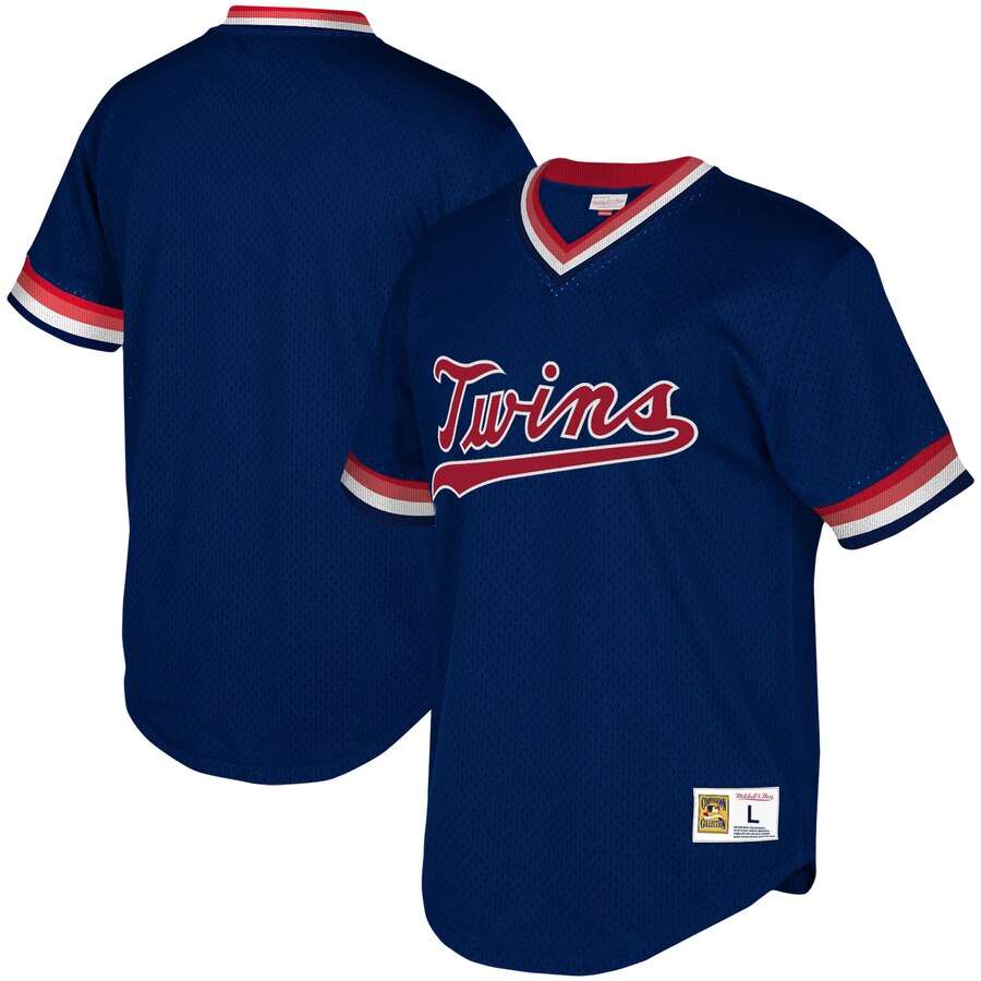 Minnesota Twins Mitchell & Ness Youth Cooperstown Collection Mesh Wordmark V-neck Baseball Jersey - Navy