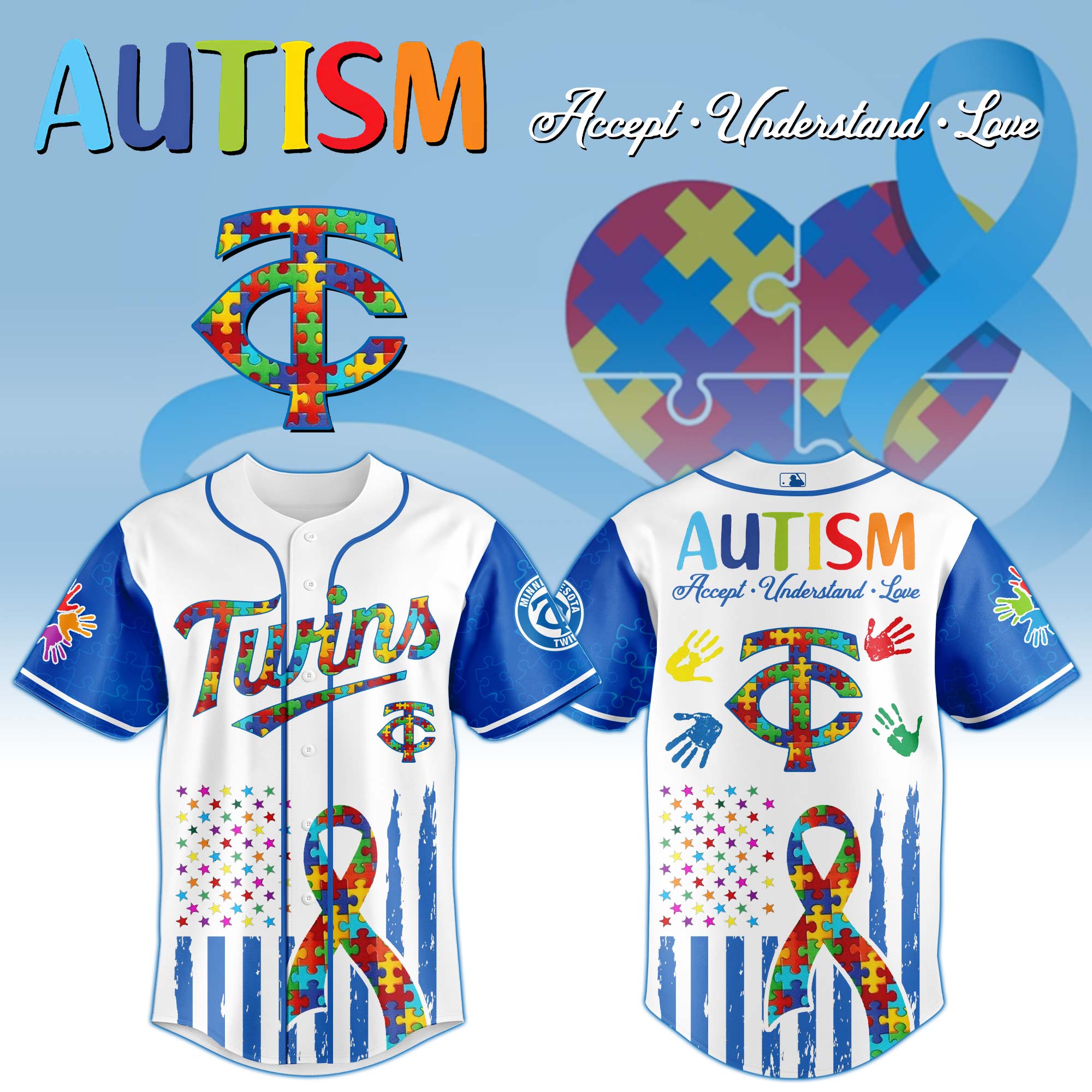 Minnesota Twins Mlb X Autism Awareness Month Custom Baseball Jersey