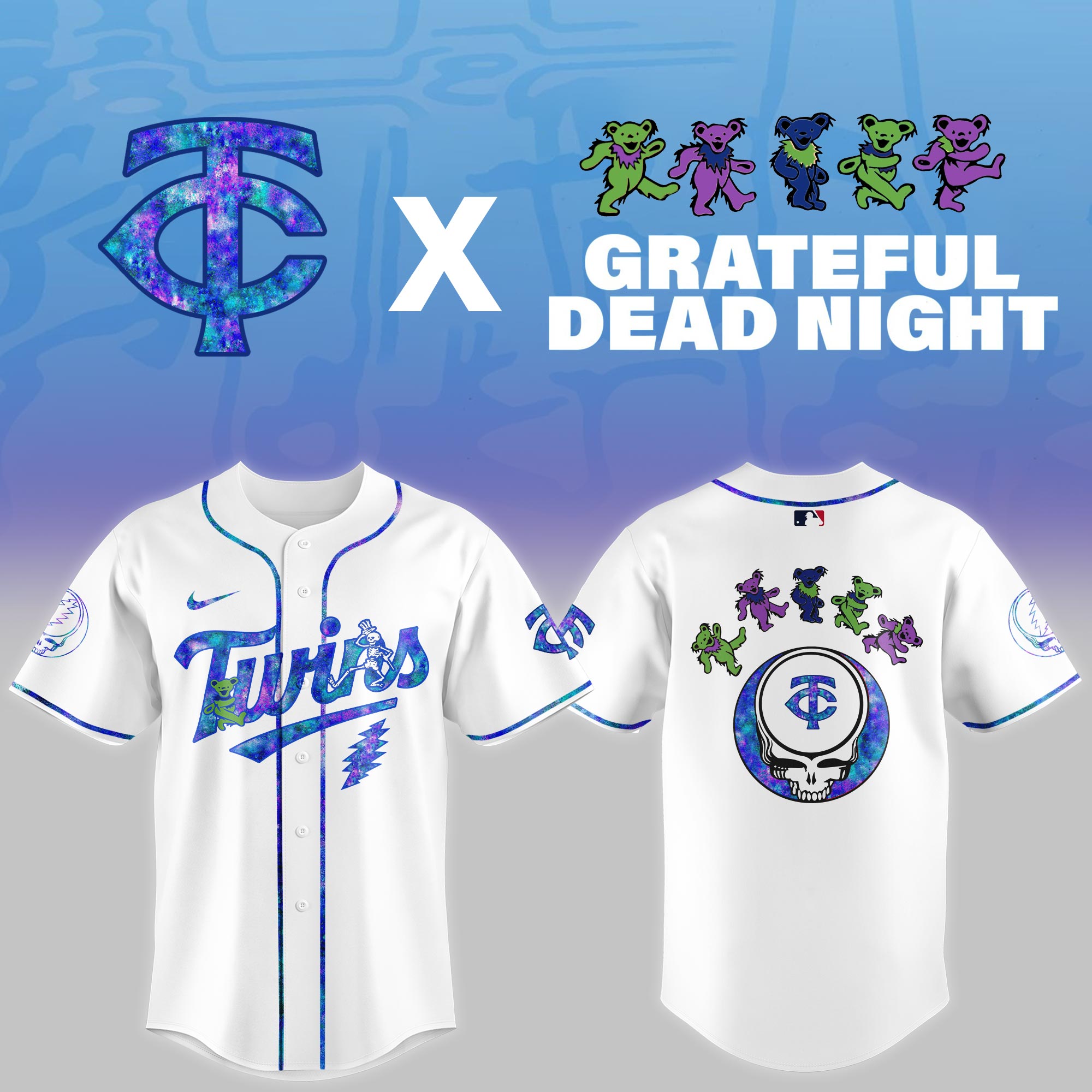 Minnesota Twins Mlb X Grateful Dead Theme Night Game Custom Baseball Jersey