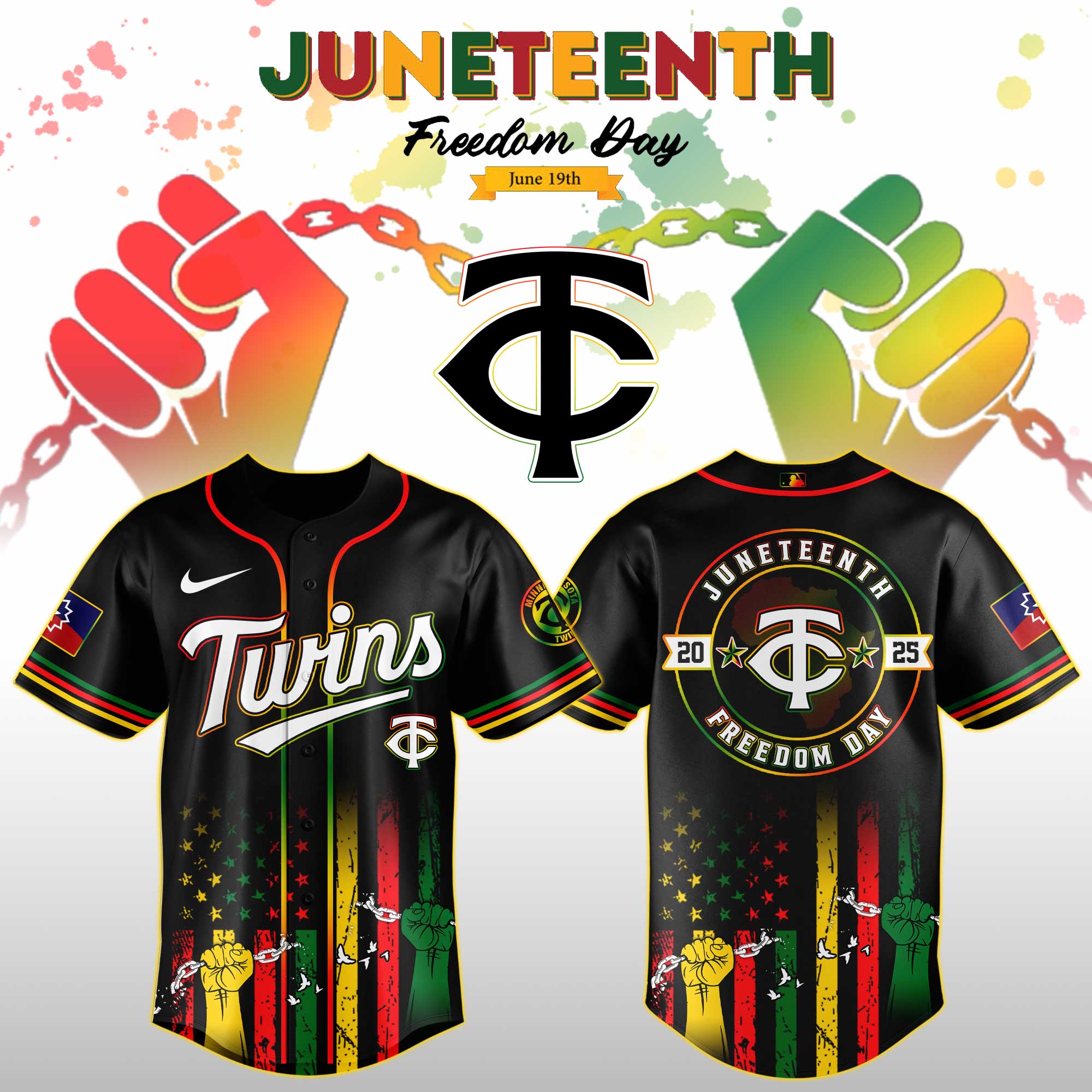 Minnesota Twins Mlb X Juneteenth Day Custom Baseball Jersey Edition Custom Baseball Jersey 2025