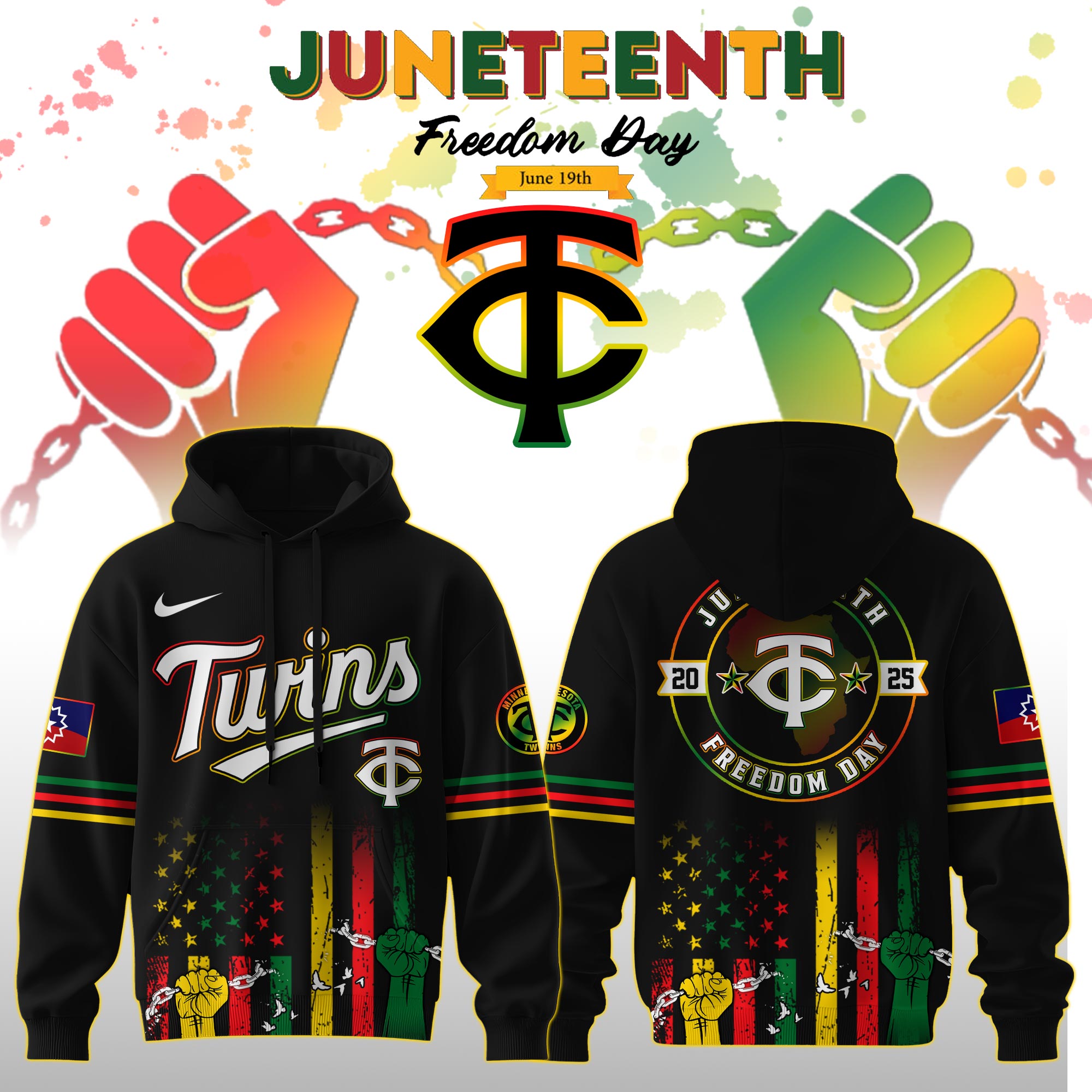 Minnesota Twins Mlb X Juneteenth Freedom Day Edition Custom Hoodie 2025
