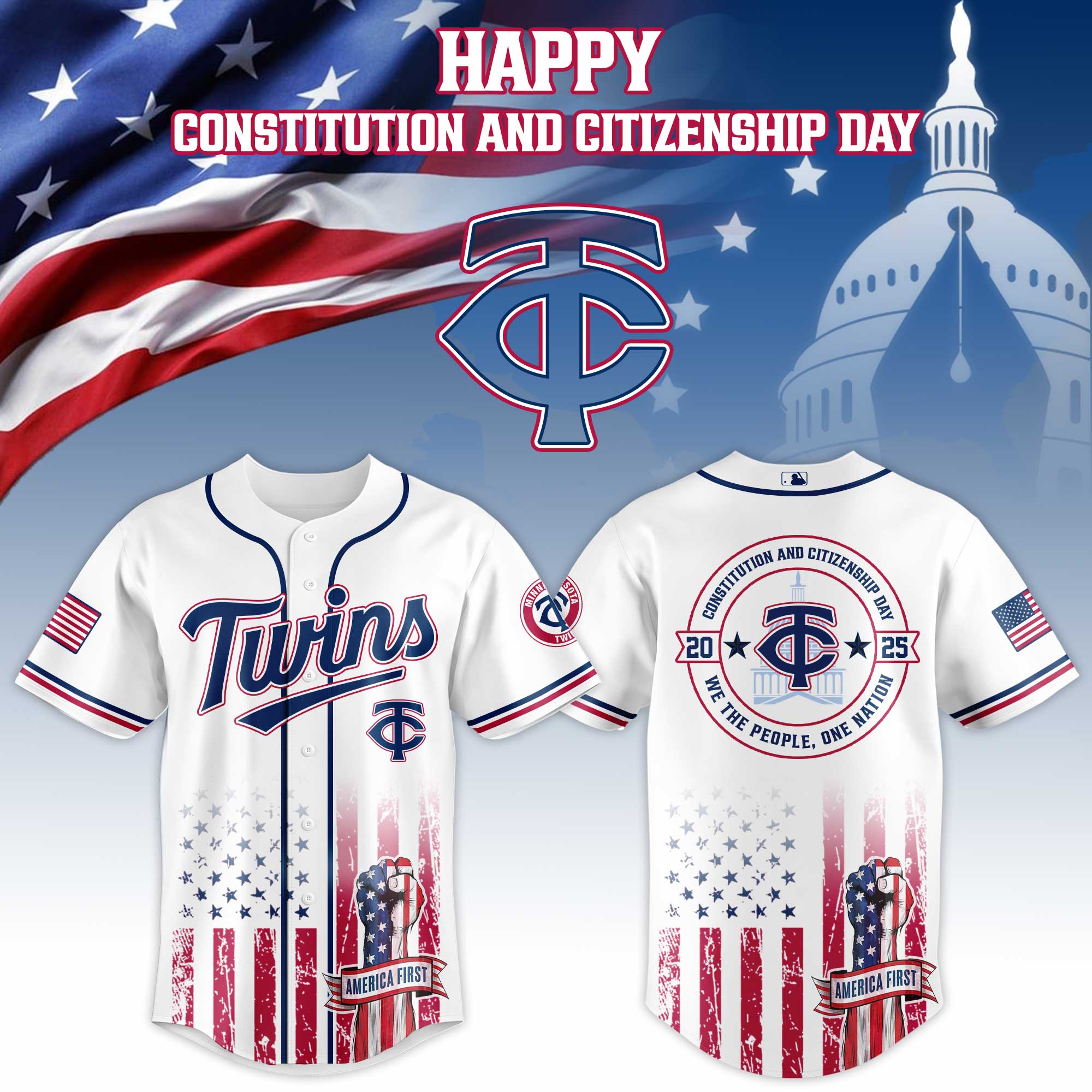 Minnesota Twins Mlb X Usa Happy Constitution And Citizenship Day Custom Baseball Jersey