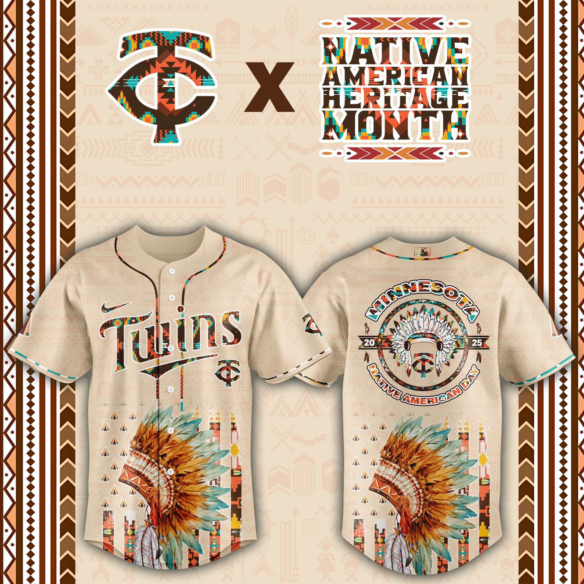 Minnesota Twins Native American Heritage Month Custom Baseball Jersey