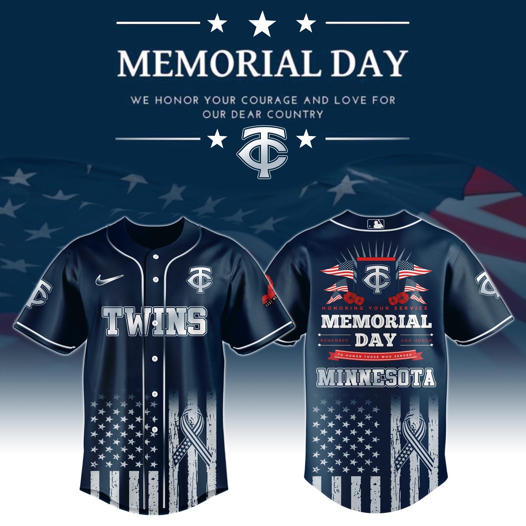 Minnesota Twins Special Memorial Day Limited Edition Custom Baseball Jersey