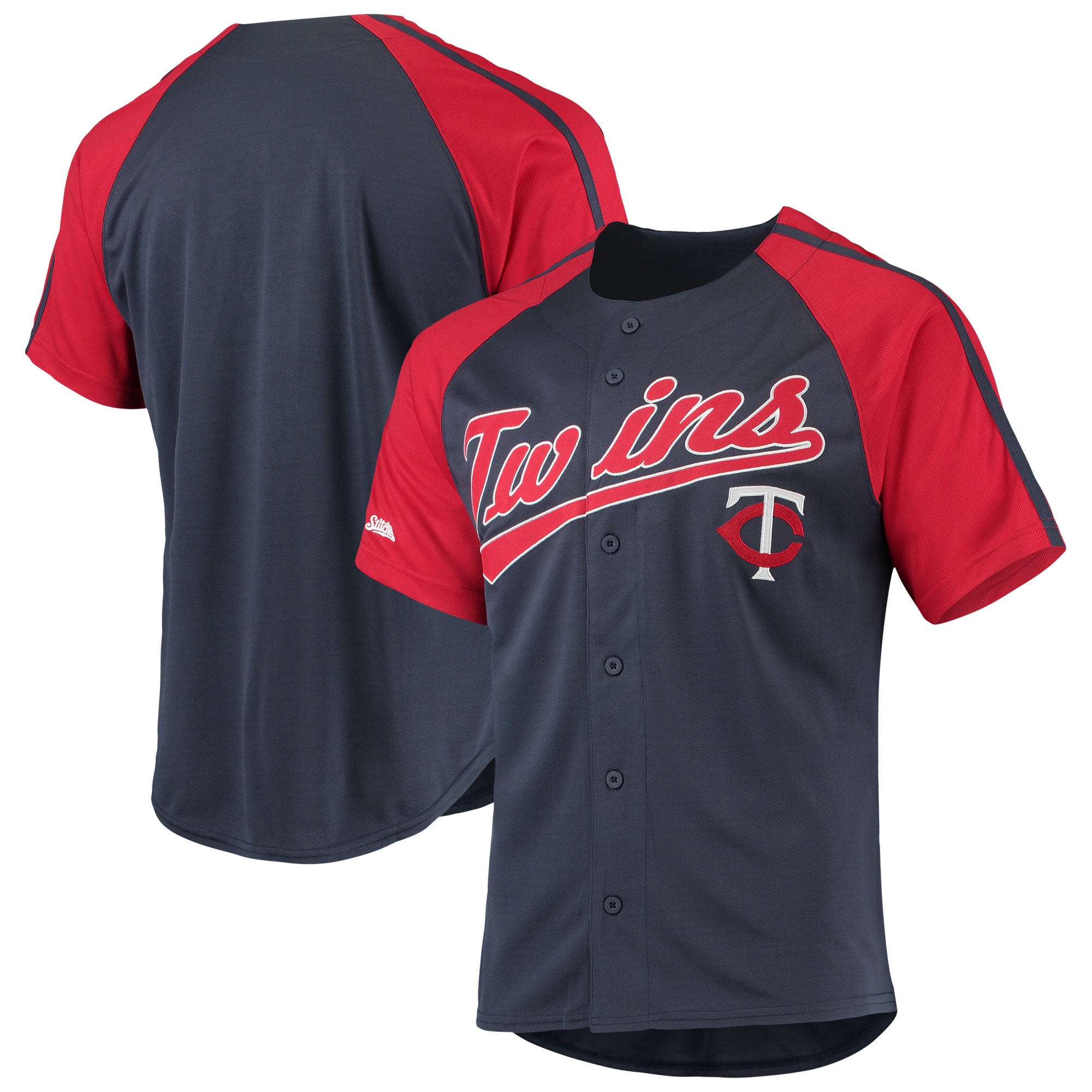 Minnesota Twins Stitches Button-down Raglan Replica Baseball Jersey – Navy