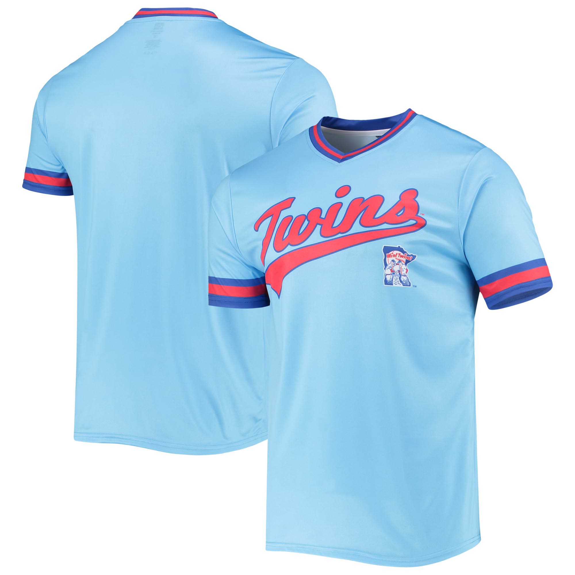 Minnesota Twins Stitches Cooperstown Collection V-neck Team Color Baseball Jersey - Light Blue/royal
