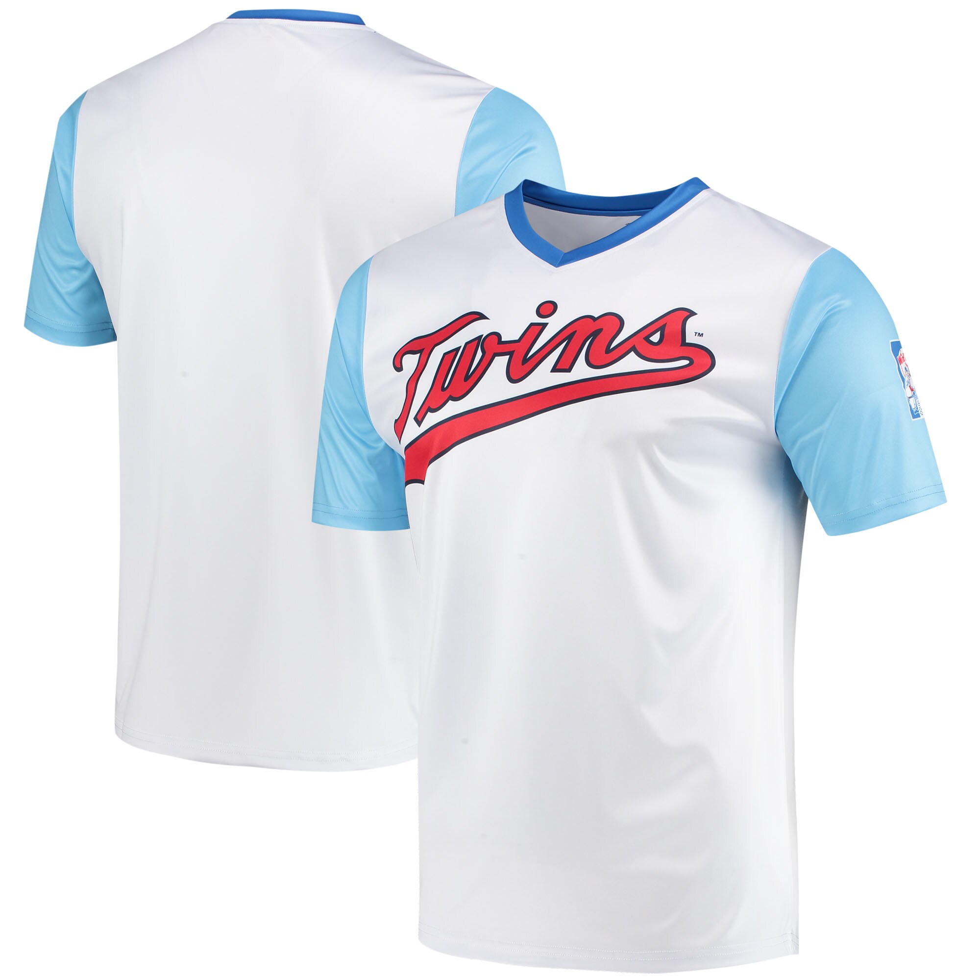 Alternative view of Minnesota Twins Stitches Cooperstown Collection Wordmark V-neck Baseball Jersey – White