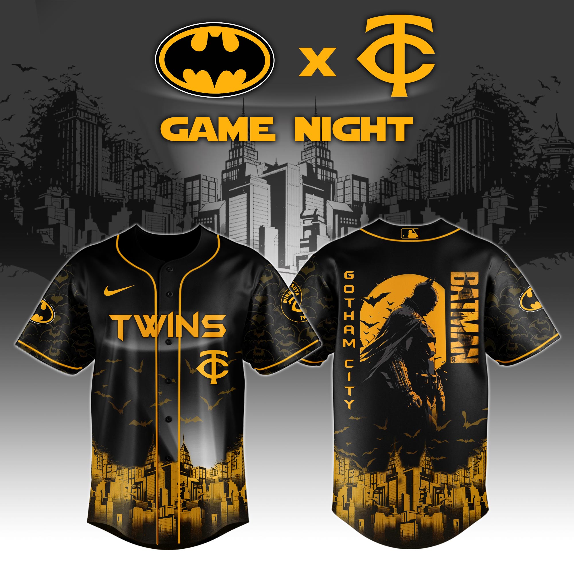 Minnesota Twins X Dc Batman Game Night Custom Baseball Jersey