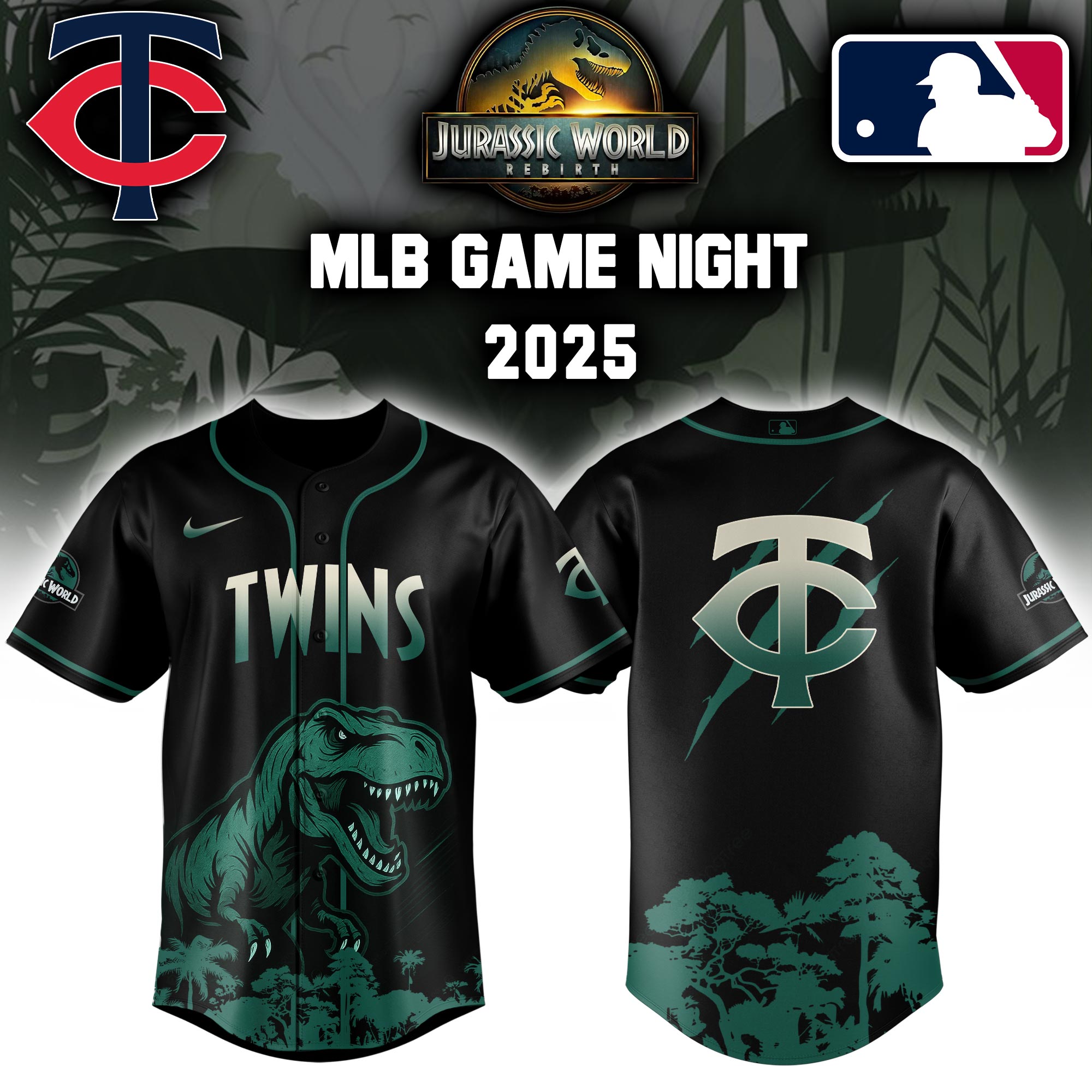 Minnesota Twins X Mlb Jurassic World Custom Baseball Jersey