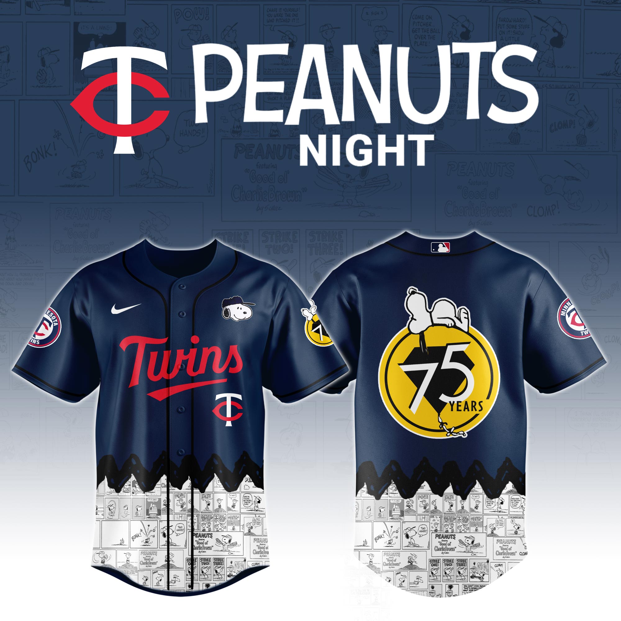 Minnesota Twins X Peanuts Night Custom Baseball Jersey 2025