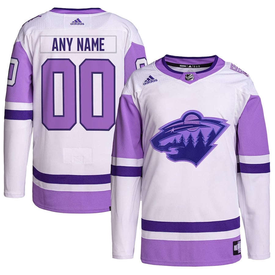 Minnesota Wild Hockey Fights Cancer Primegreen Custom Men Hockey Jersey - White/Purple - JS727 