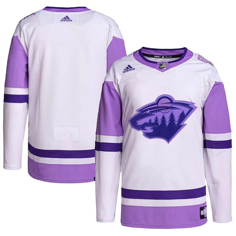 Minnesota Wild Hockey Fights Cancer Primegreen Men Hockey Jersey - White/Purple - JS261 