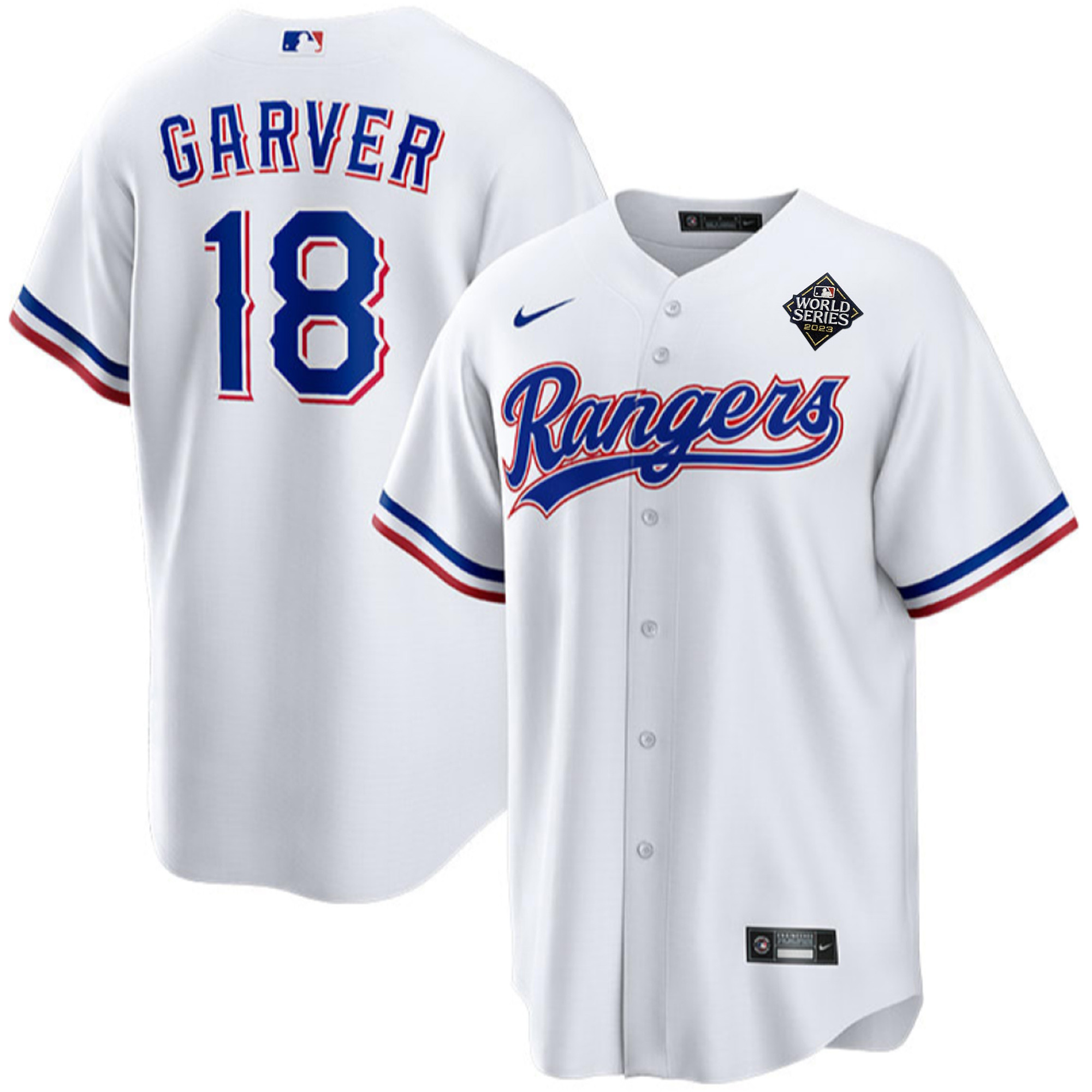 Mitch Garver 18 Texas Rangers 2023 World Series Stitched Baseball Jersey - White - JS241 