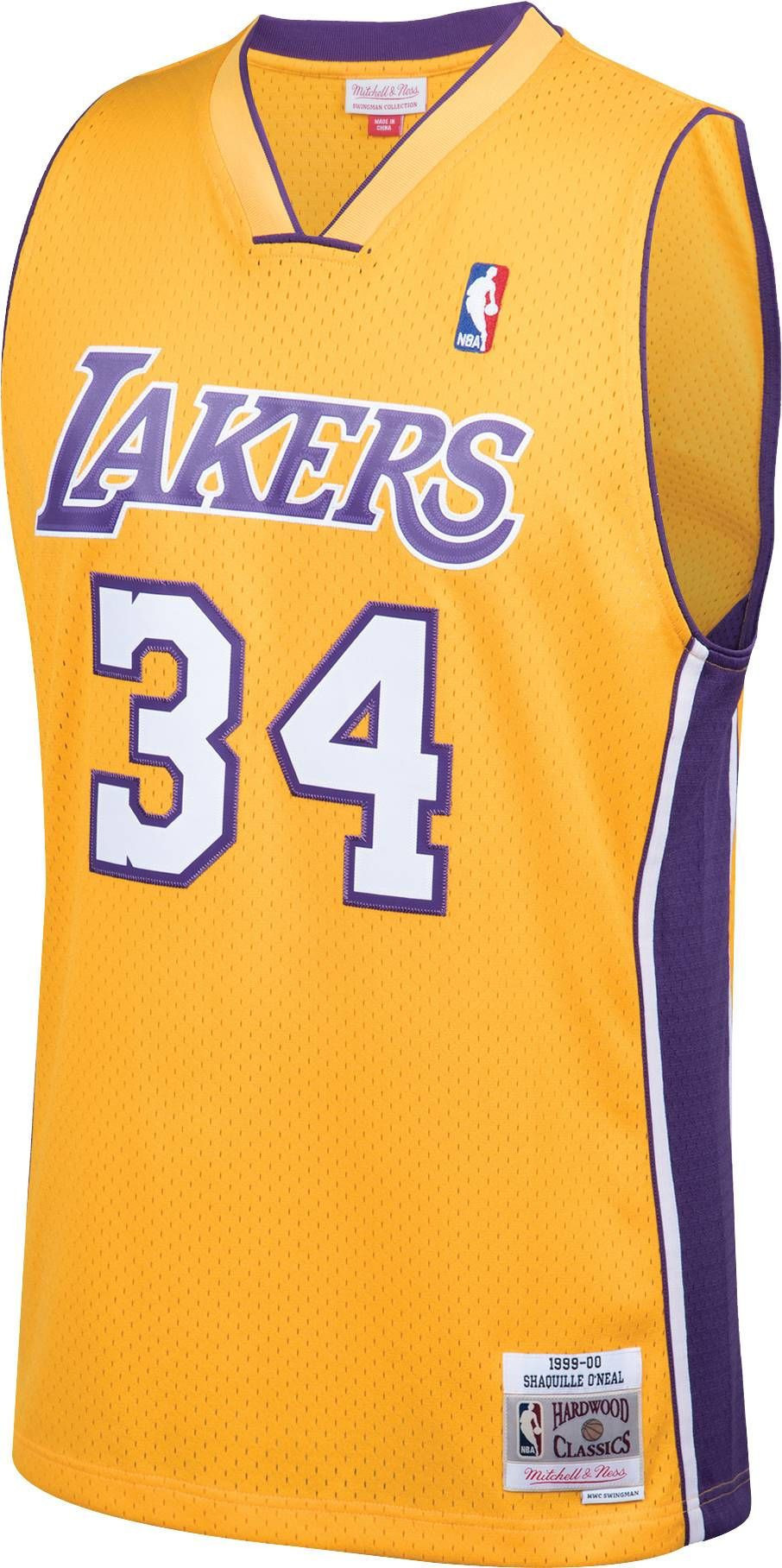 Alternative view of Mitchell & Ness Men's Los Angeles Lakers Shaquille O'neal 34 Swingman Basketball Jersey - JS427 