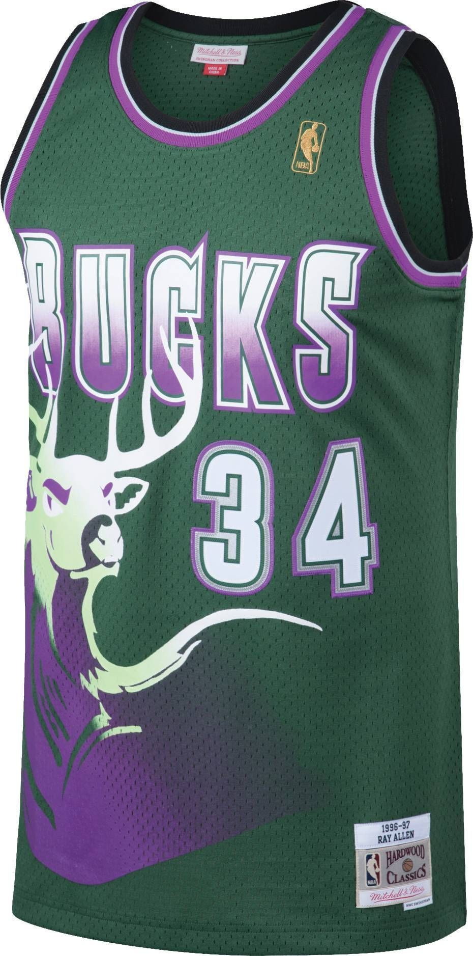 Alternative view of Mitchell & Ness Men's Milwaukee Bucks Ray Allen 34 Swingman Basketball Jersey - JS621 