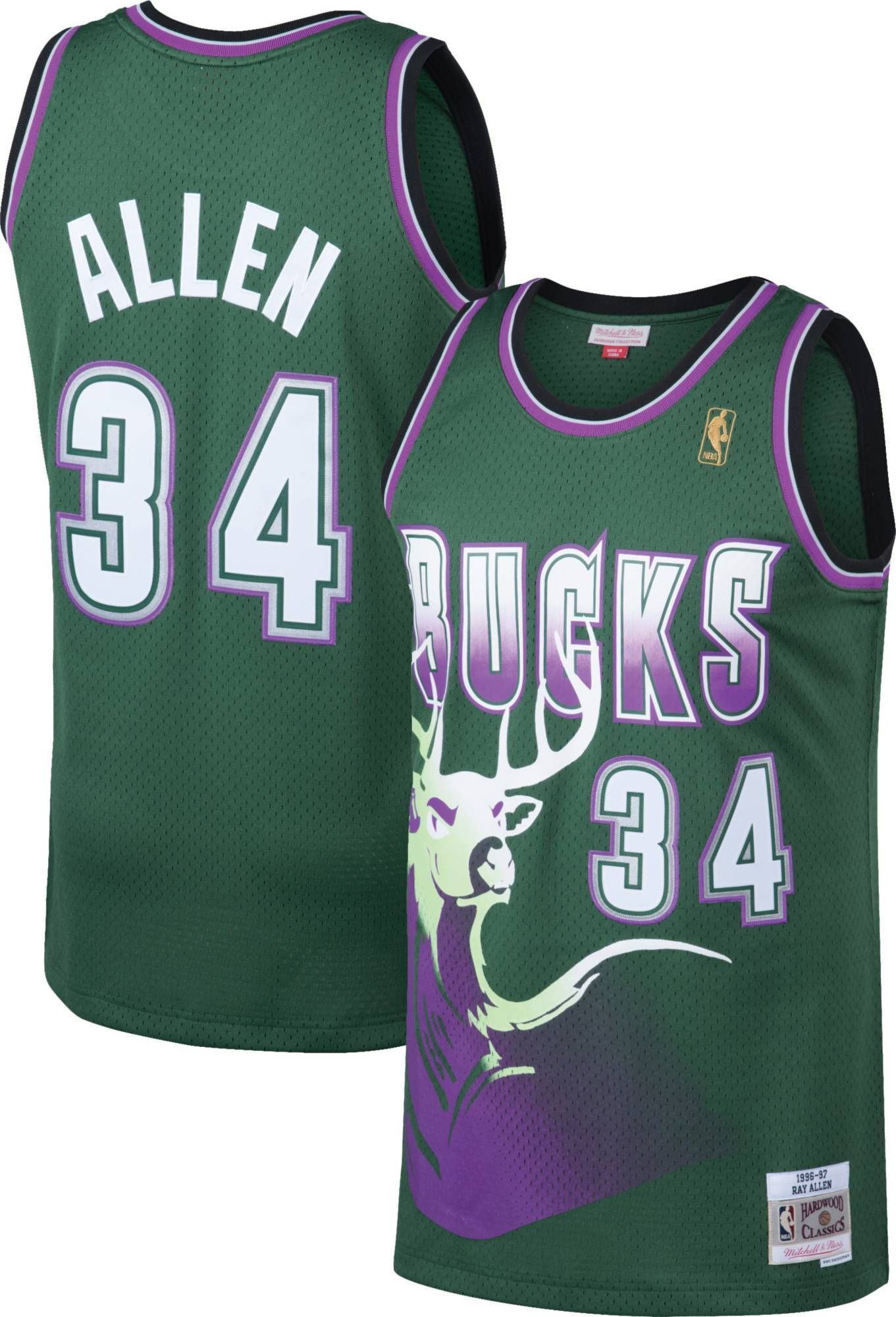 Mitchell & Ness Men's Milwaukee Bucks Ray Allen 34 Swingman Basketball Jersey - JS621 