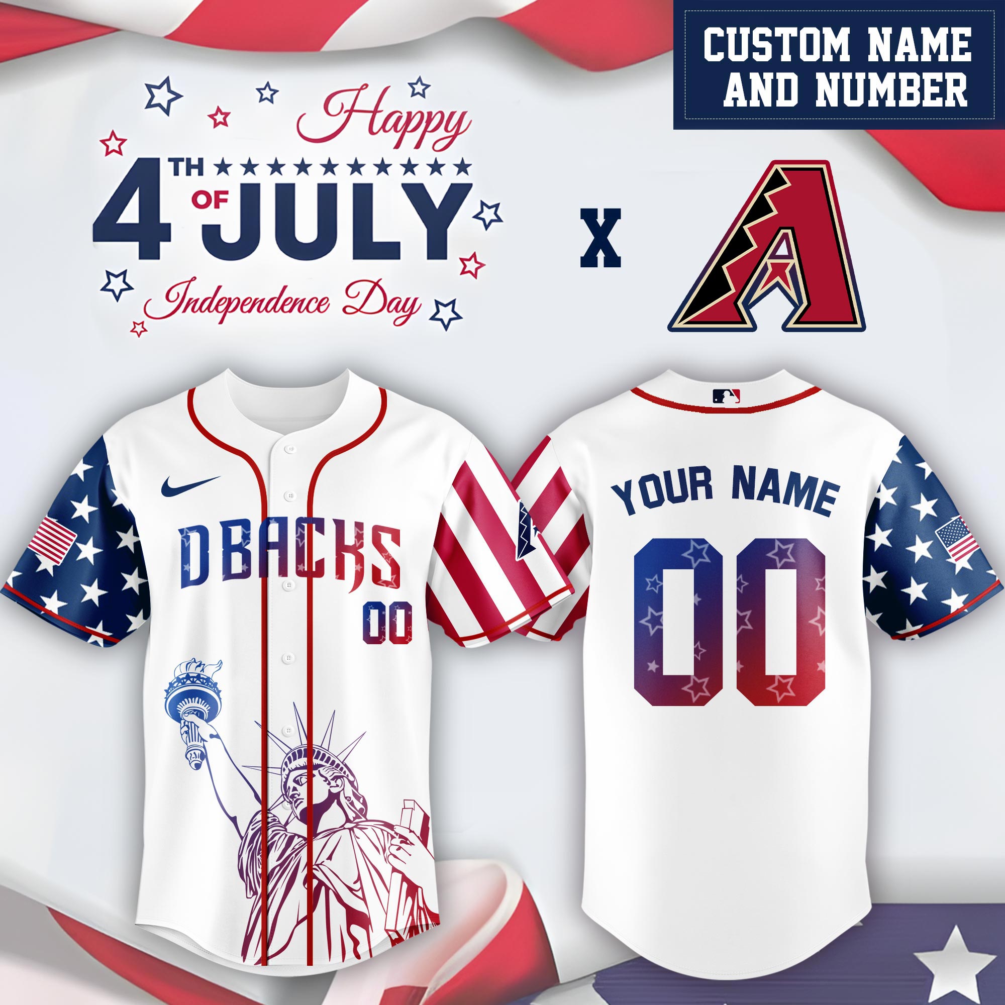 Mlb Arizona Diamondbacks Special Independence Day Limited Edition Custom Baseball Jersey