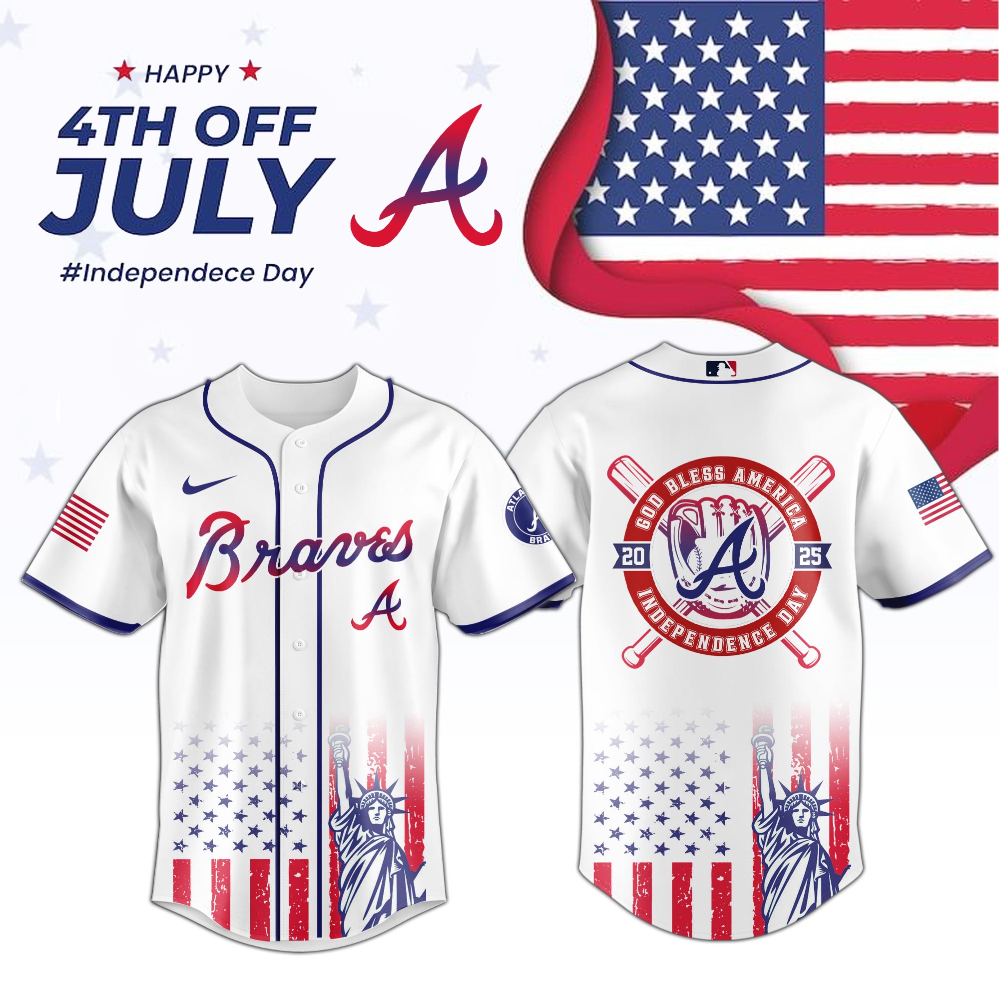 Mlb Atlanta Braves Special Independence Day Custom Baseball Jersey