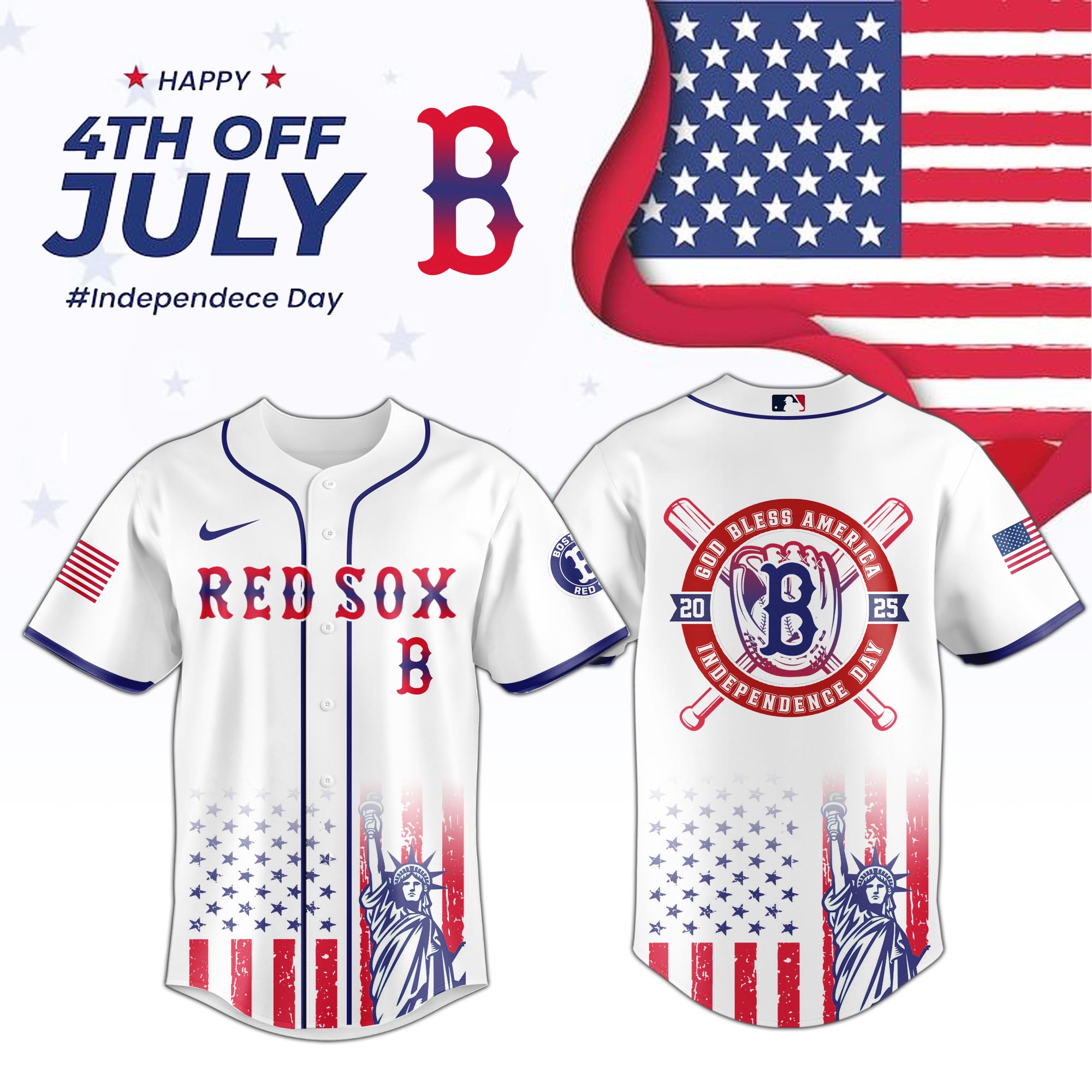 Mlb Boston Red Sox Special Independence Day Custom Baseball Jersey
