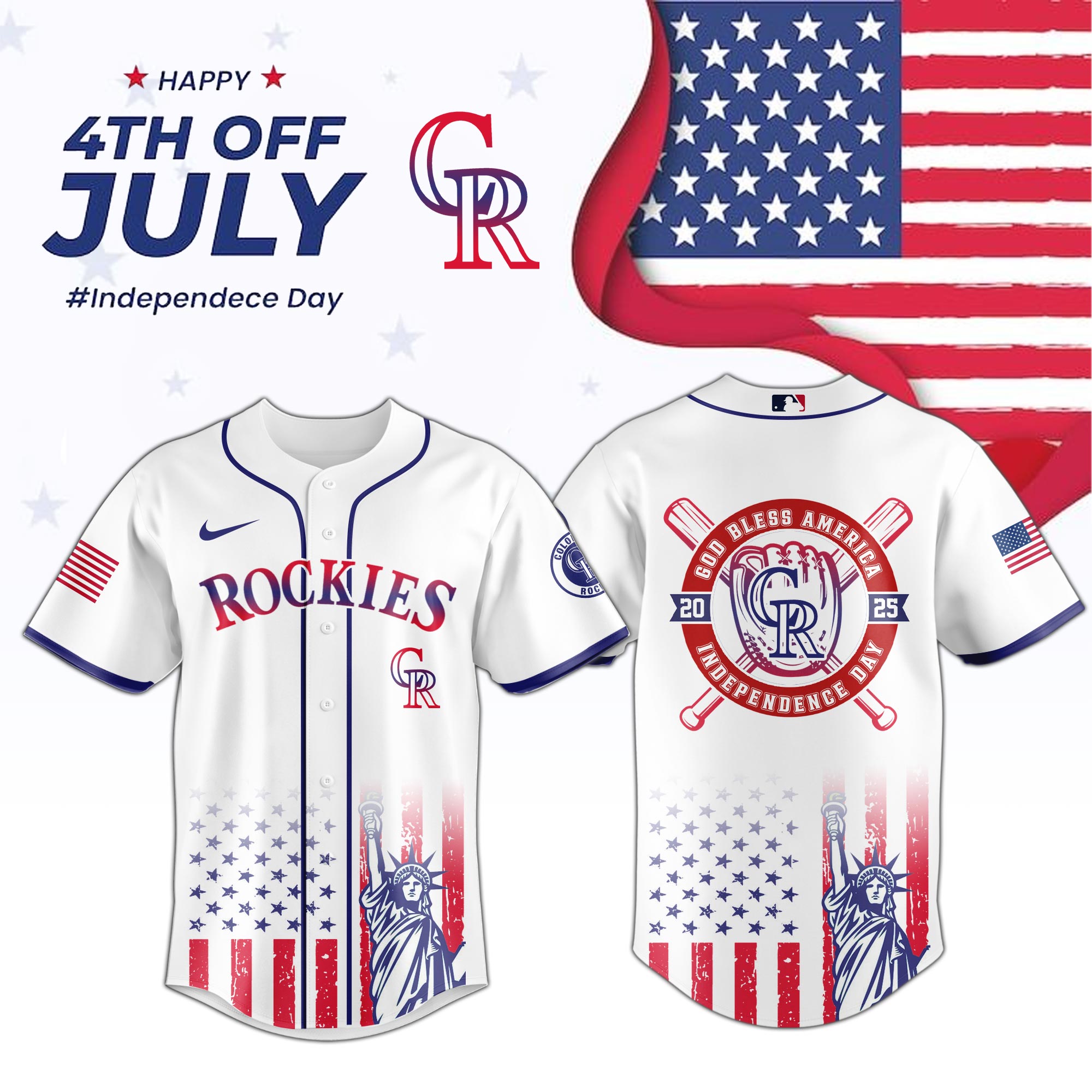 Mlb Colorado Rockies Special Independence Day Custom Baseball Jersey