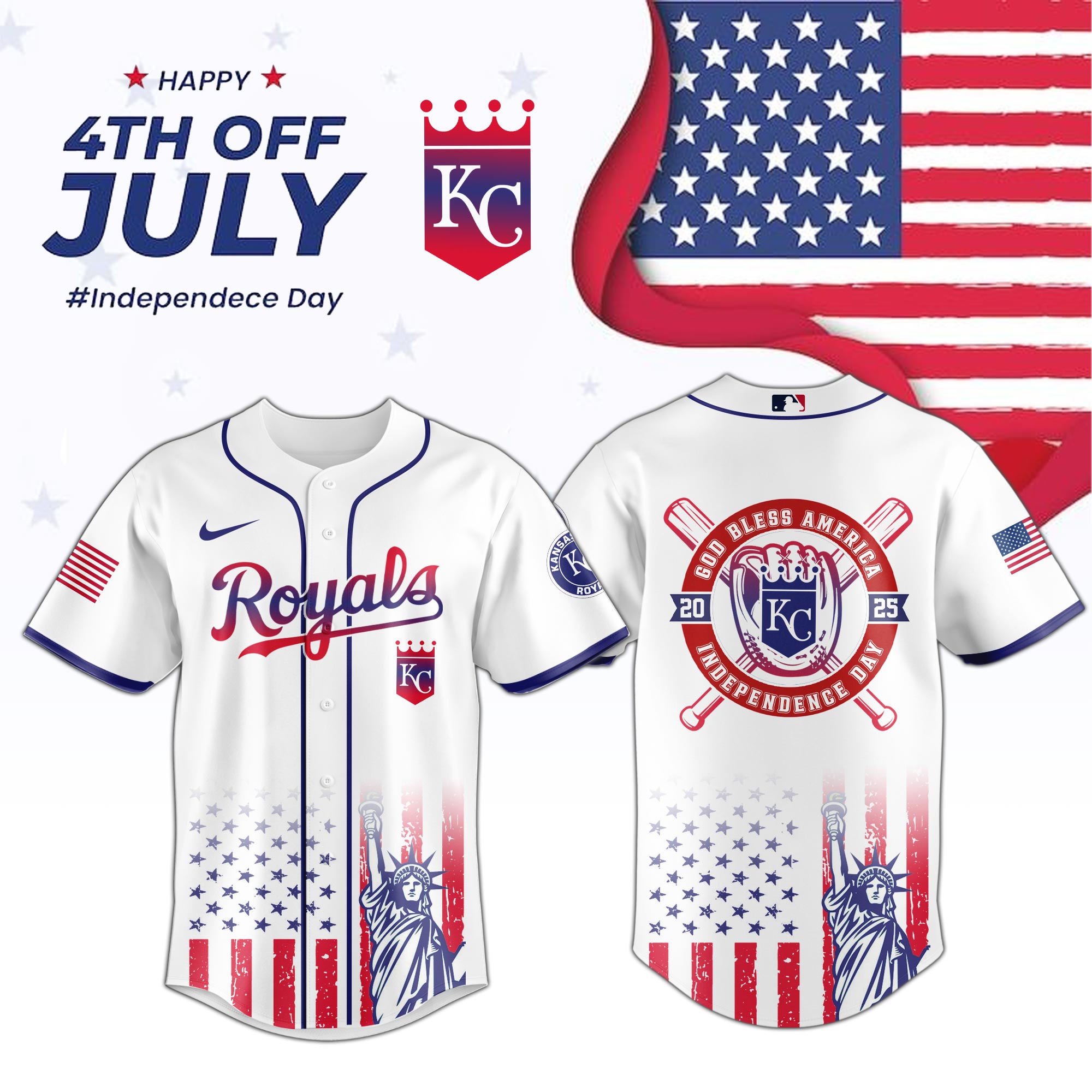 Mlb Kansas City Royals Special Independence Day Custom Baseball Jersey