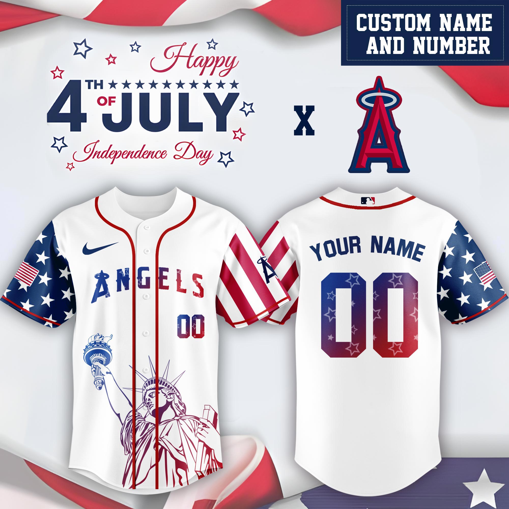 Mlb Los Angeles Angels Special Independence Day Limited Edition Custom Baseball Jersey