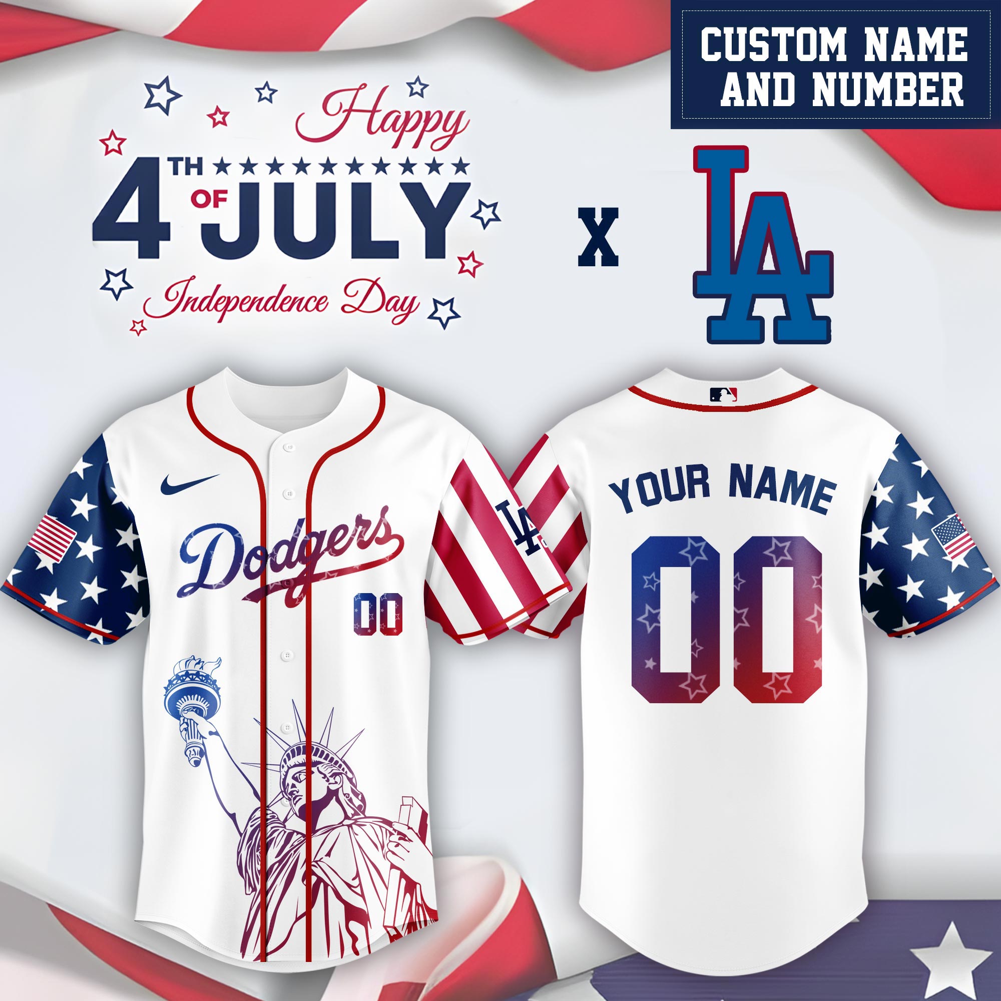 Mlb Los Angeles Dodgers Special Independence Day Limited Edition Custom Baseball Jersey