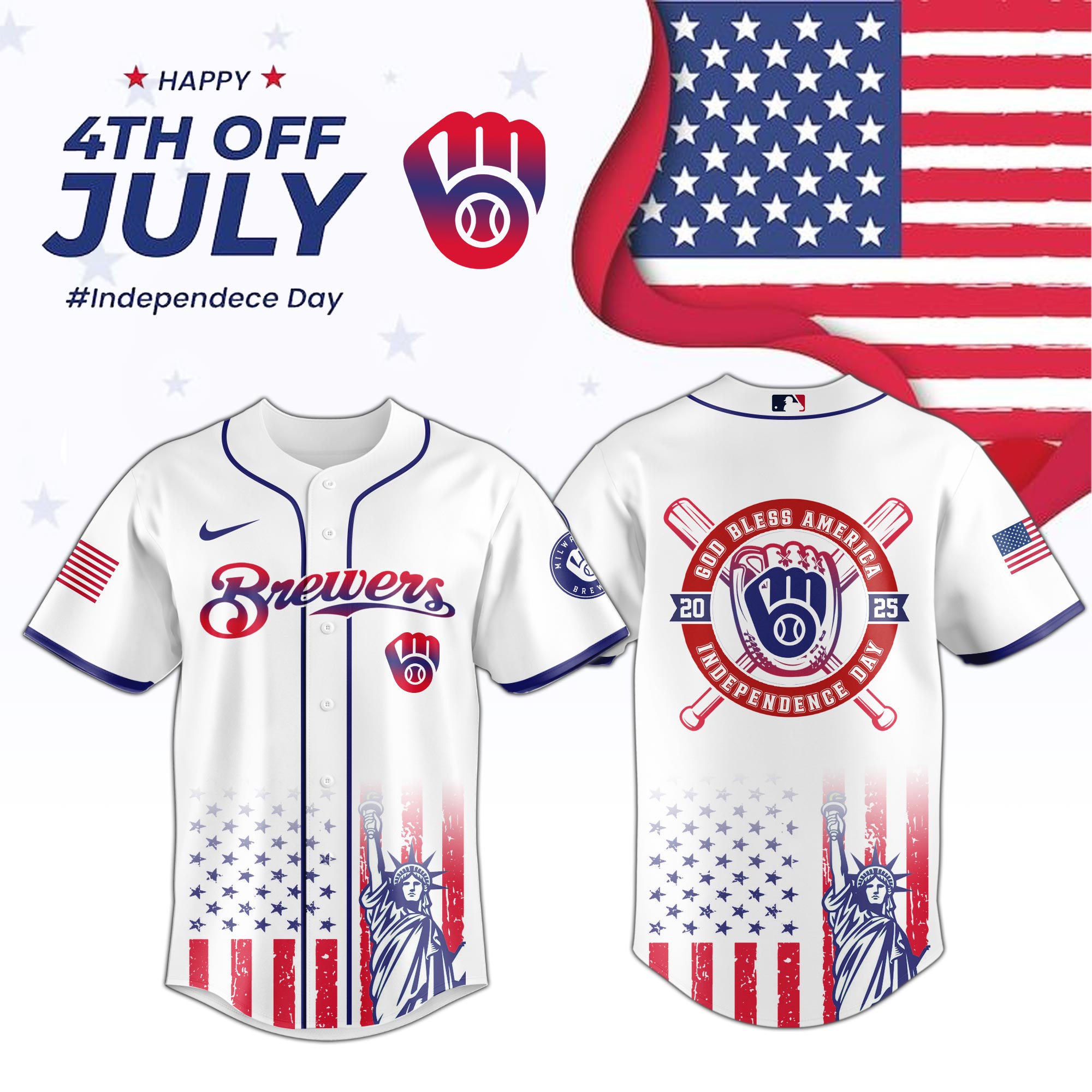 Mlb Milwaukee Brewers Special Independence Day Custom Baseball Jersey