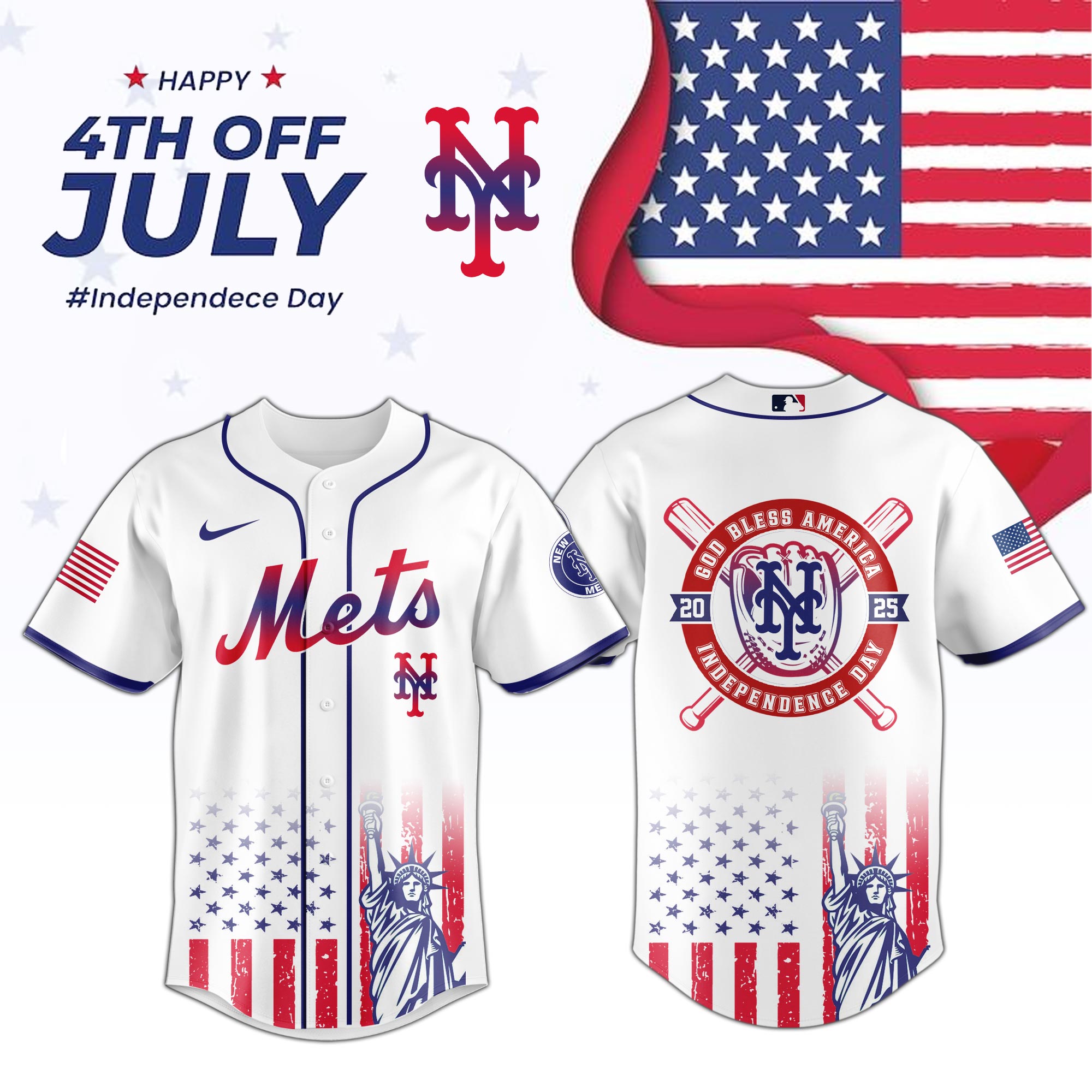 Mlb New York Mets Special Independence Day Custom Baseball Jersey