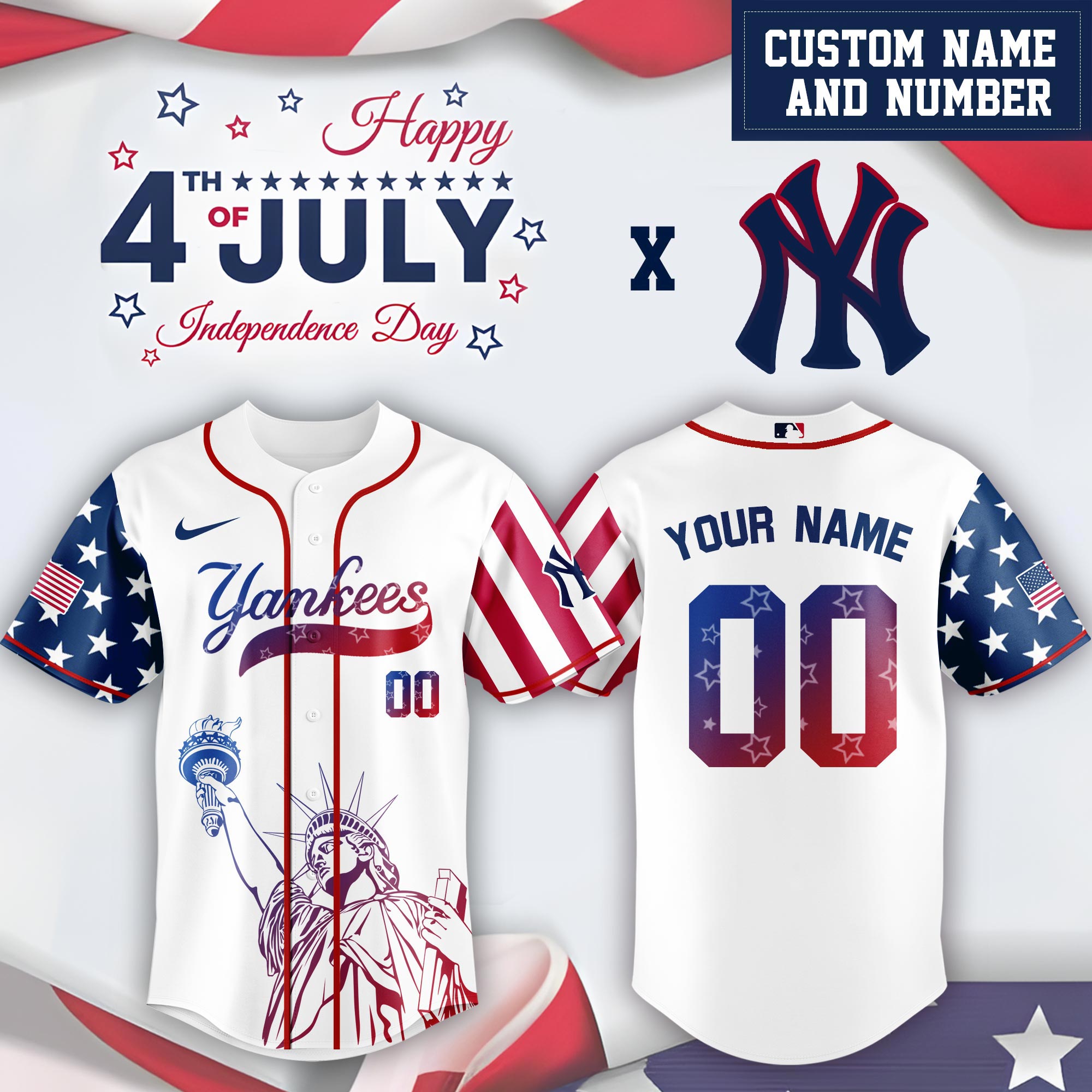Mlb New York Yankees Special Independence Day Limited Edition Custom Baseball Jersey