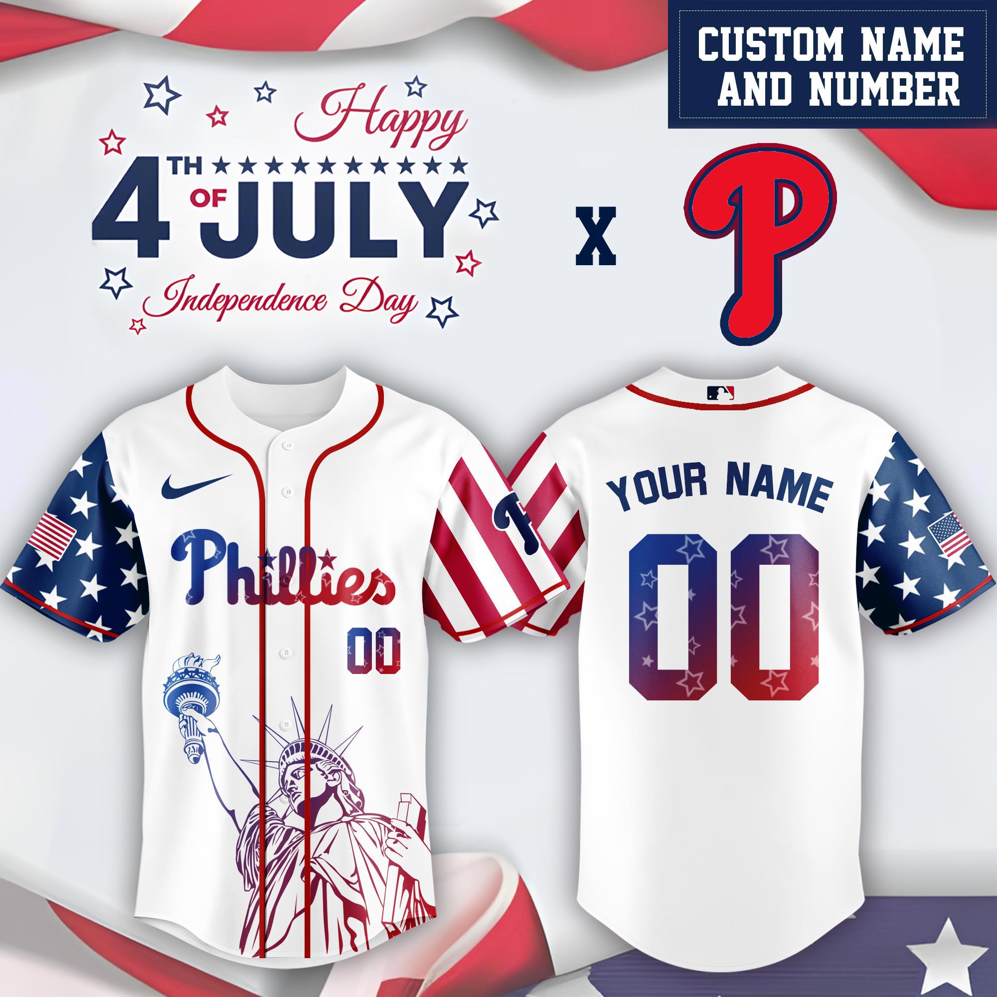 Mlb Philadelphia Phillies Special Independence Day Limited Edition Custom Baseball Jersey