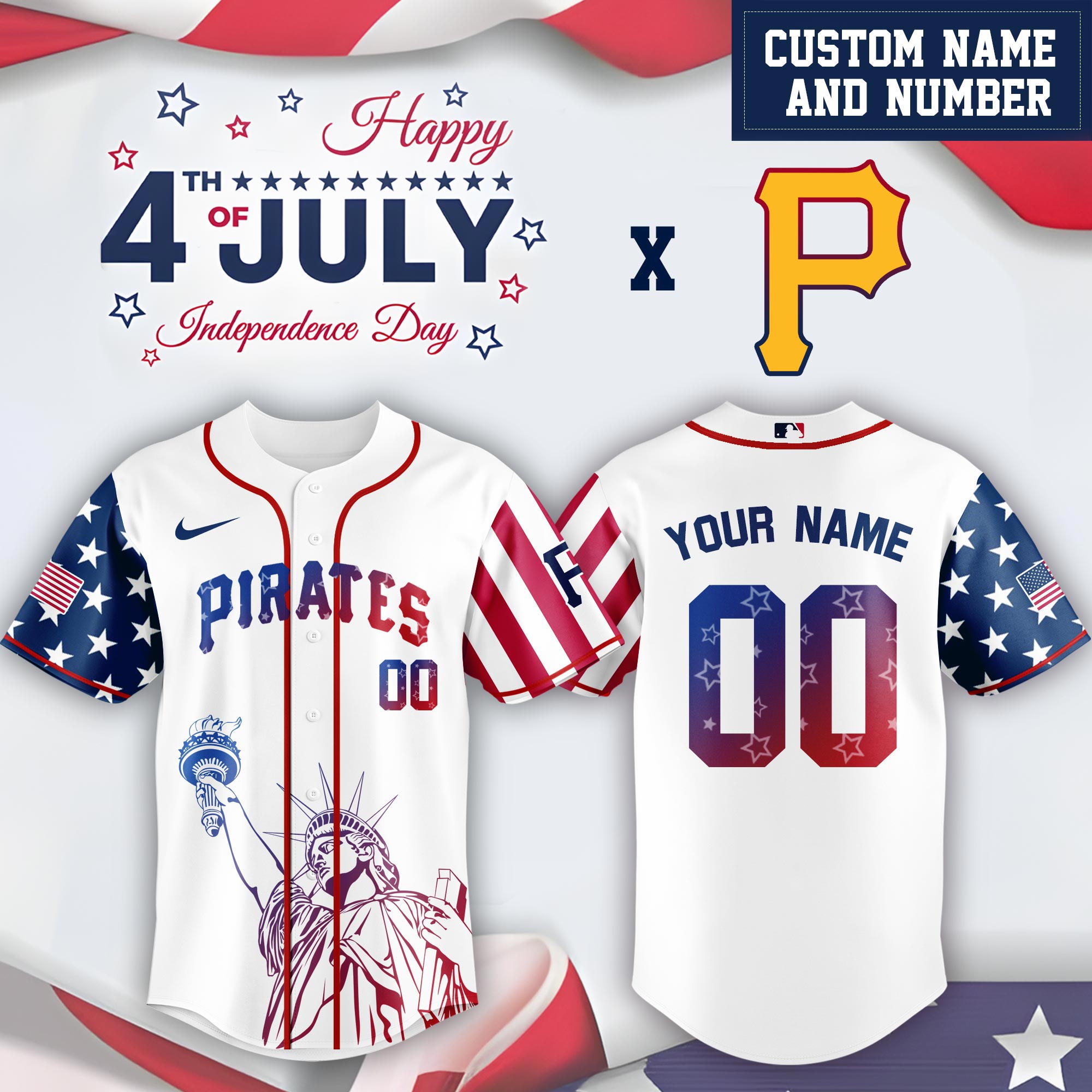 Mlb Pittsburgh Pirates Special Independence Day Limited Edition Custom Baseball Jersey