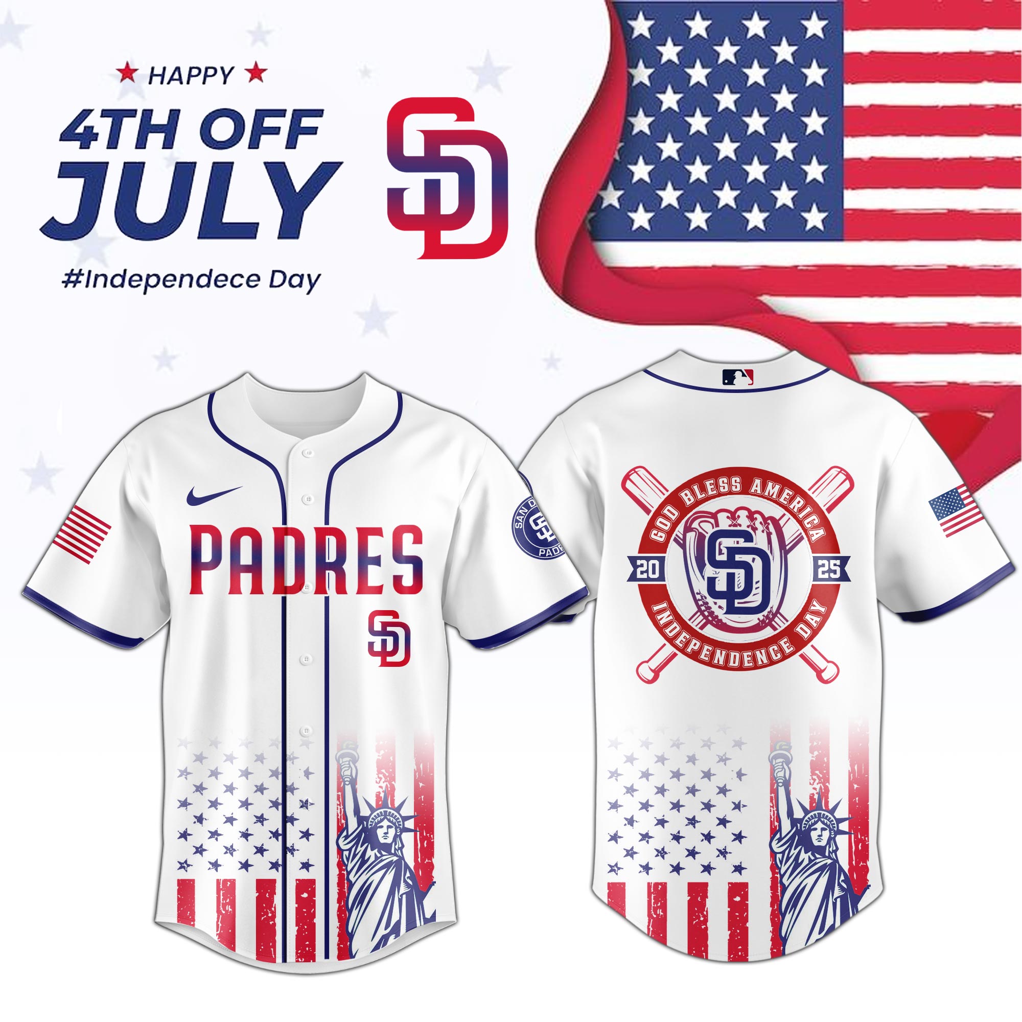Mlb San Diego Padres Special Independence Day Custom Baseball Jersey