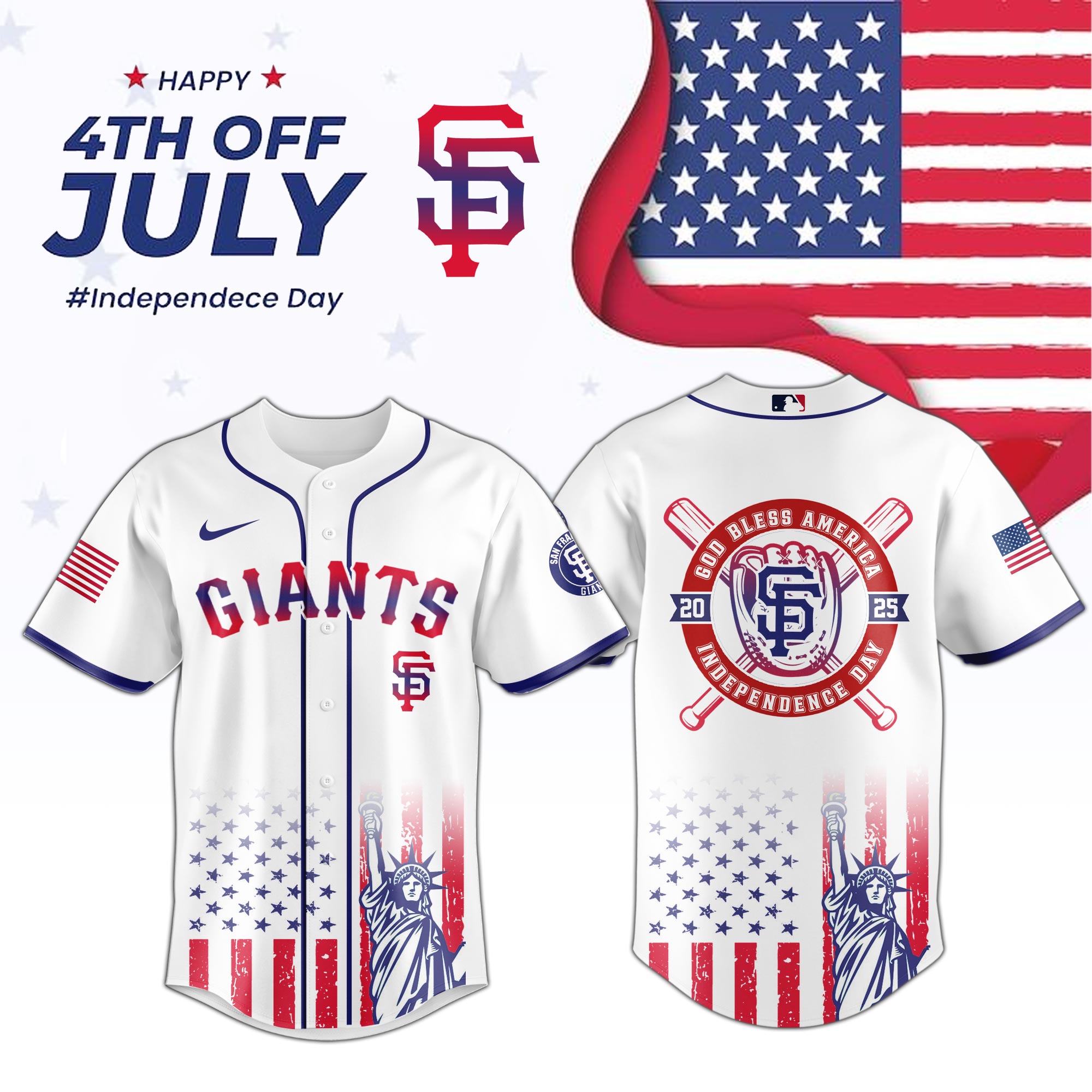 Mlb San Francisco Giants Special Independence Day Custom Baseball Jersey