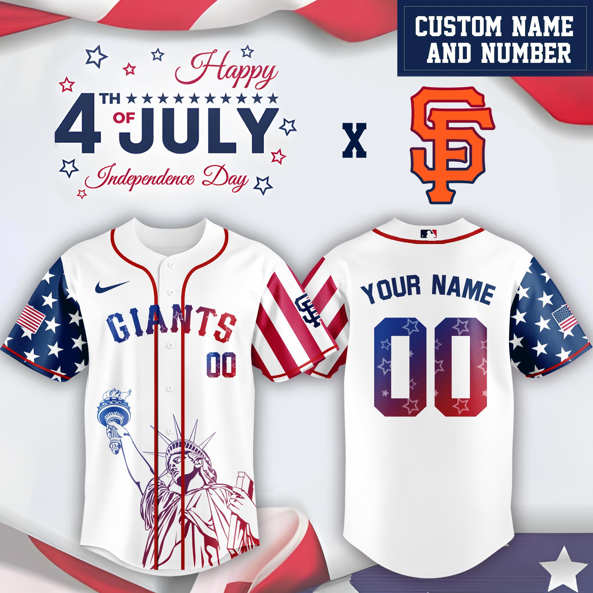 Mlb San Francisco Giants Special Independence Day Limited Edition Custom Baseball Jersey