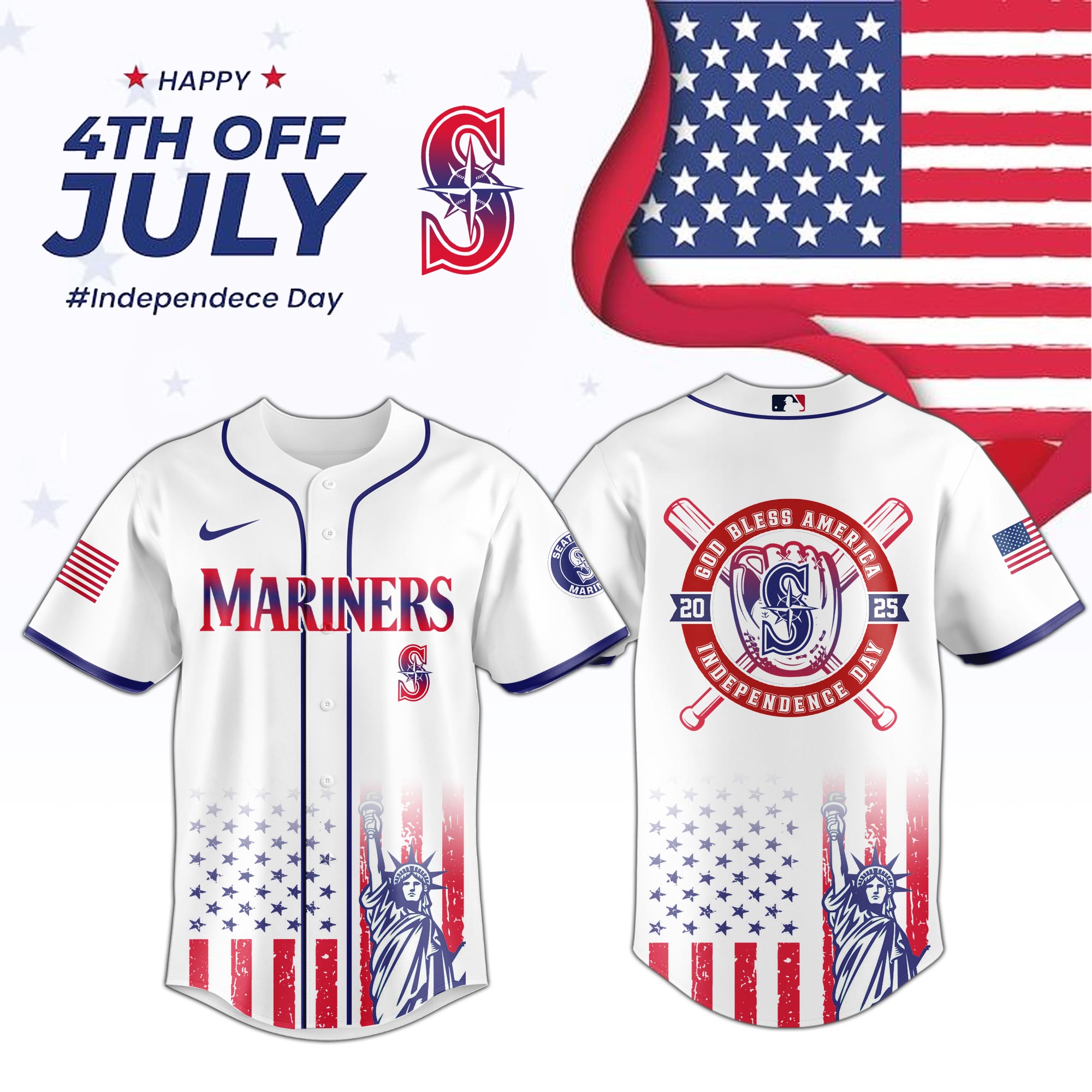 Mlb Seattle Mariners Special Independence Day Custom Baseball Jersey