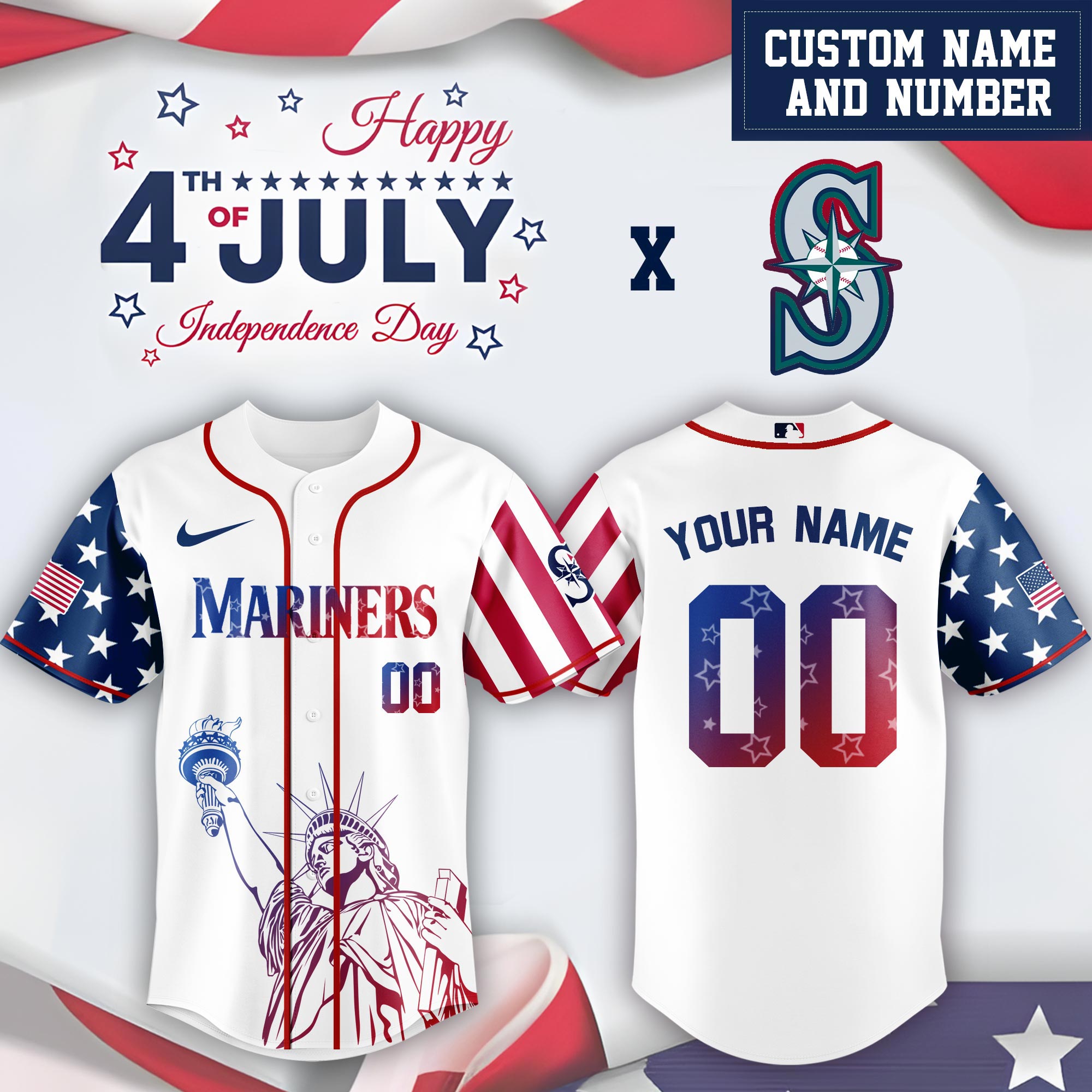 Mlb Seattle Mariners Special Independence Day Limited Edition Custom Baseball Jersey
