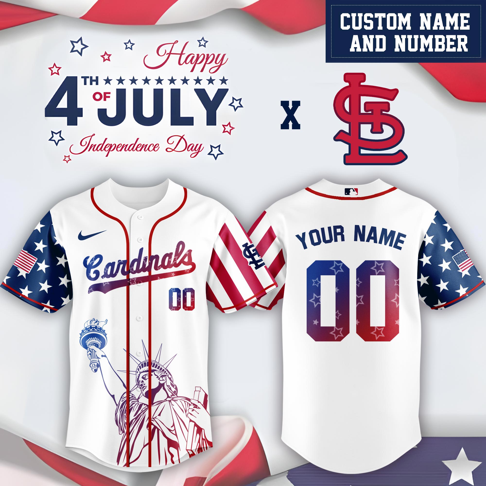 Mlb St.louis Cardinals Special Independence Day Limited Edition Custom Baseball Jersey