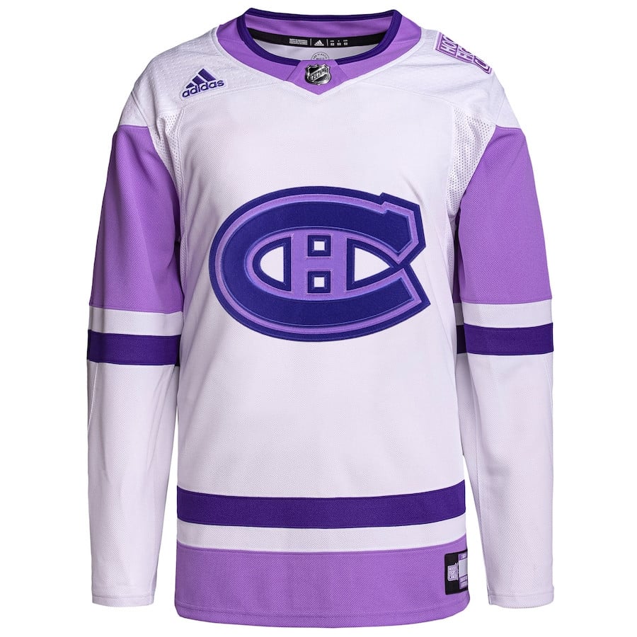 Alternative view of Montreal Canadiens Hockey Fights Cancer Primegreen Men Hockey Jersey - White/Purple - JS338 