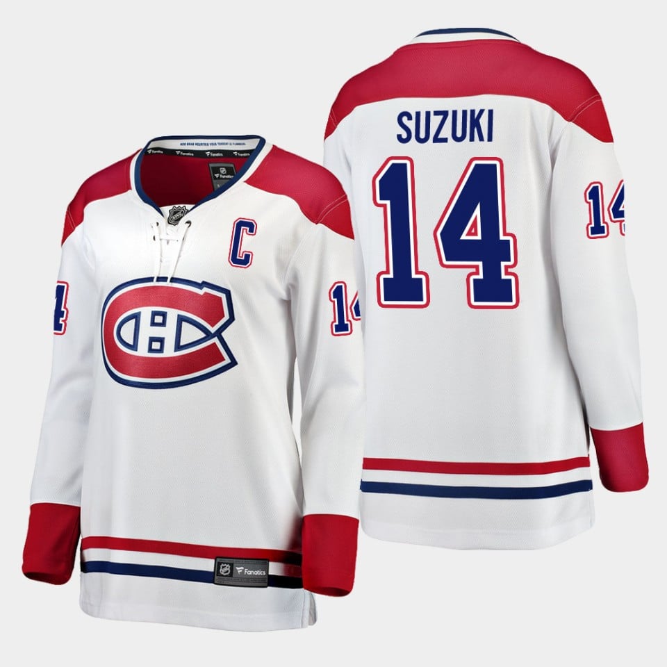 Montreal Canadiens Nick Suzuki 14 White 2023 Captain Patch Away Hockey Jersey Women - JS380 
