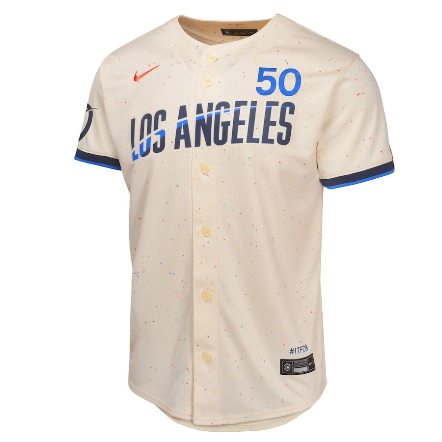 Alternative view of Mookie Betts 50 Los Angeles Dodgers 2024 City Connect Limited Youth Baseball Jersey - Cream 