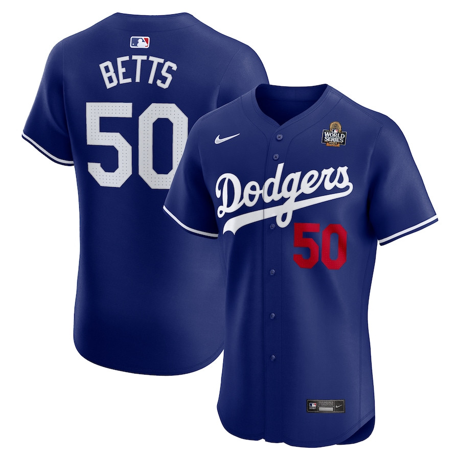 Mookie Betts 50 Los Angeles Dodgers 2024 World Series Alternate Elite Player Men Baseball Jersey - Royal 