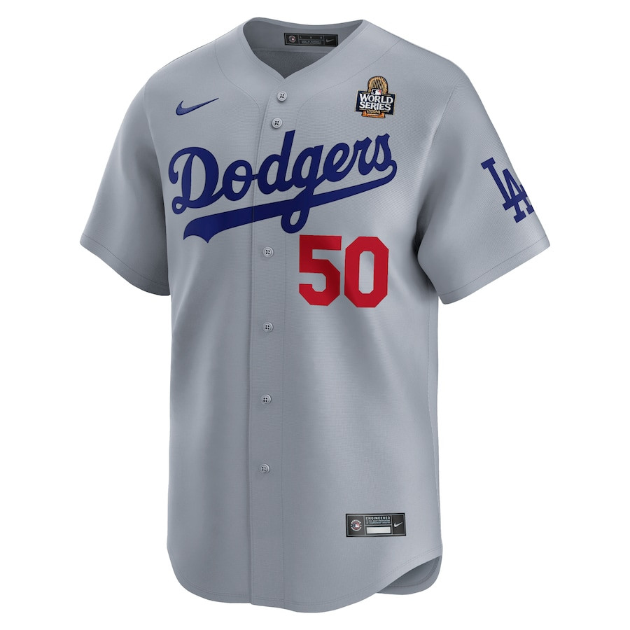 Alternative view of Mookie Betts 50 Los Angeles Dodgers 2024 World Series Alternate Limited Player Men Baseball Jersey - Gray 